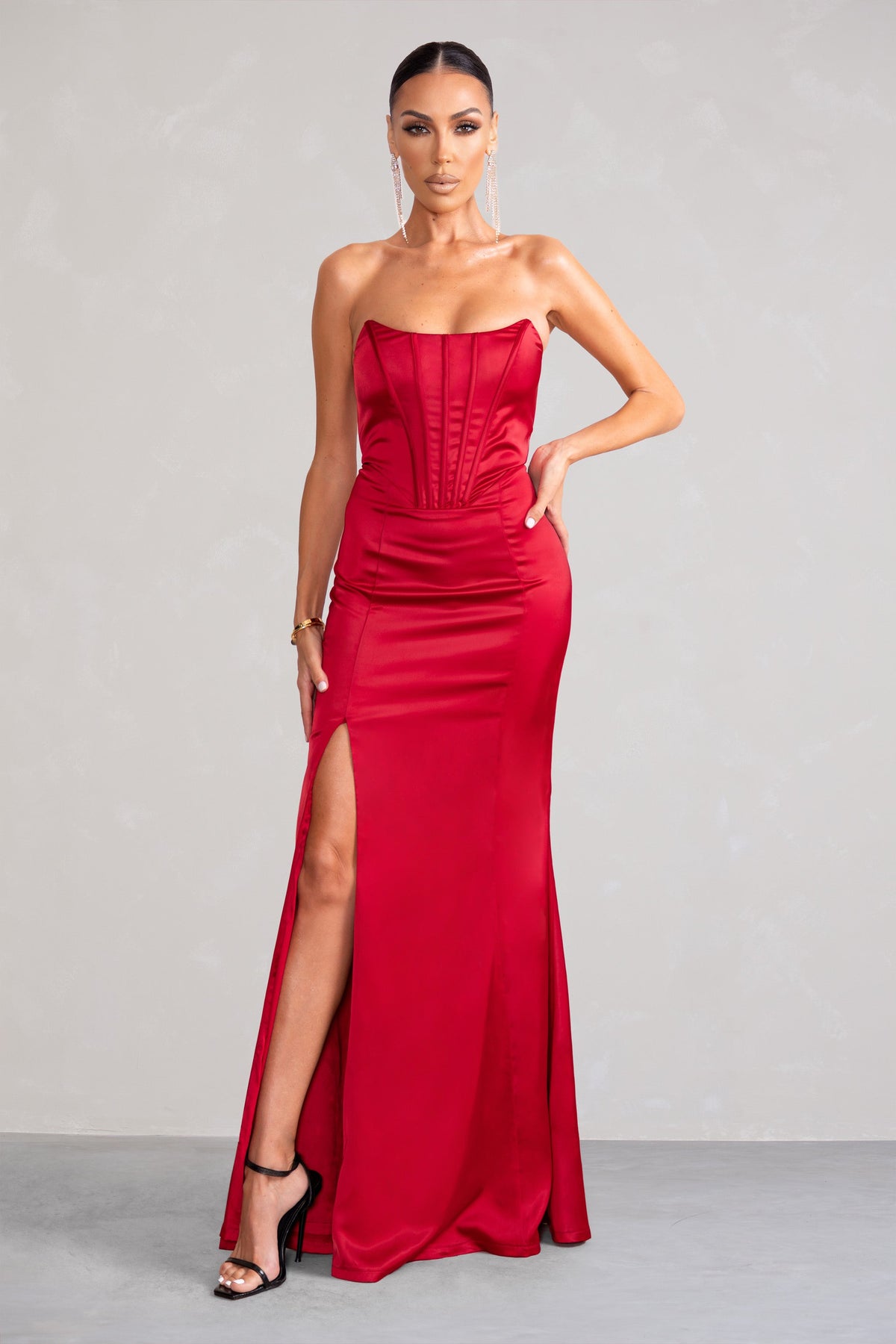 Simple Red Satin Long Prom Dresses with Slit FD2639 – Viniodress