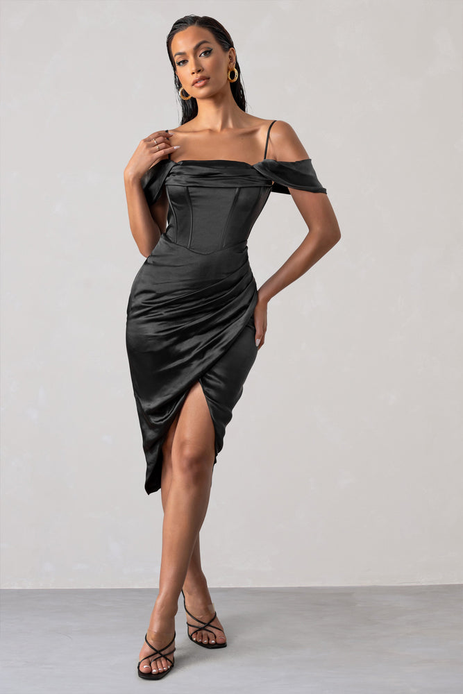 black satin bardot top