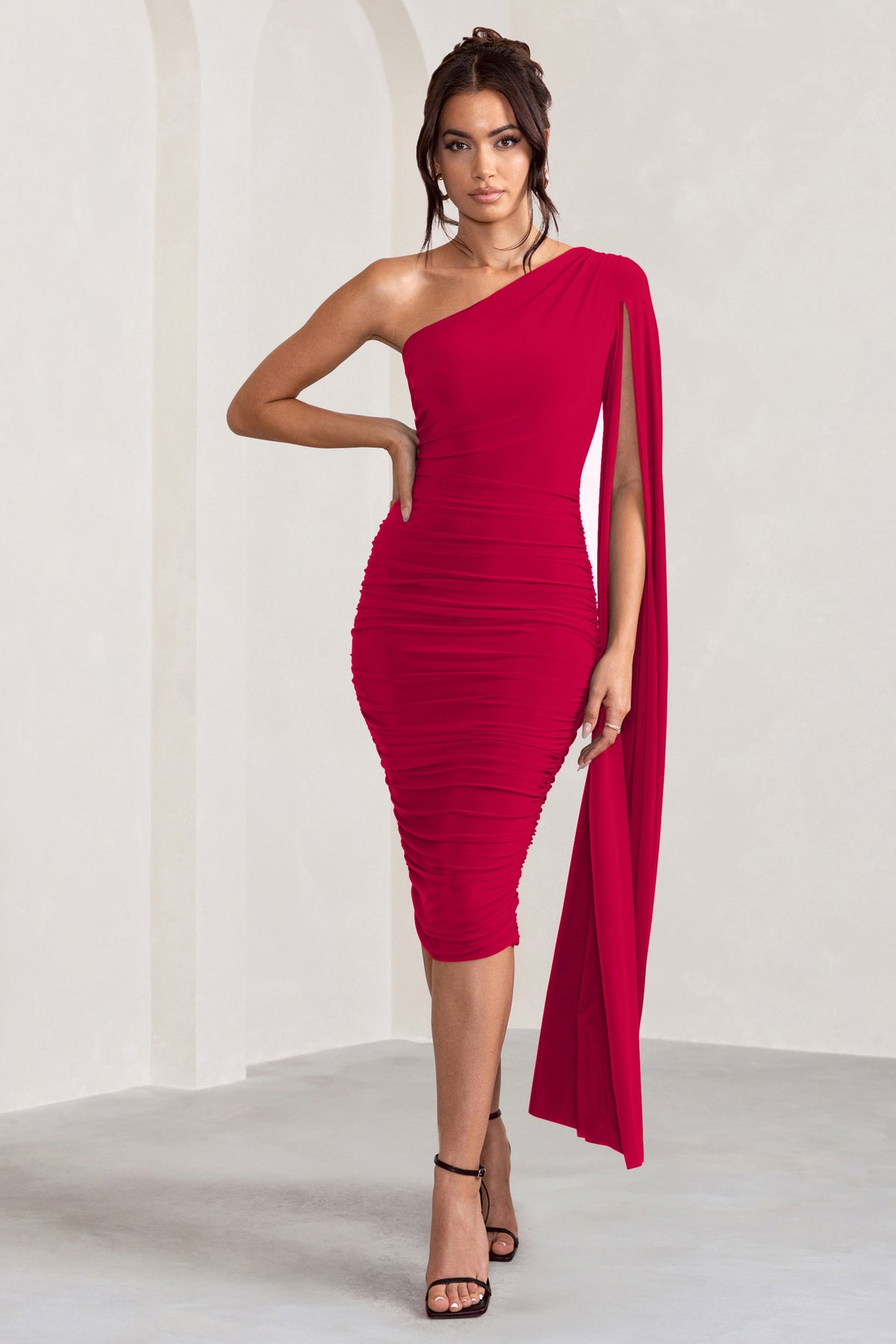 One shoulder cape midi 2024 dress