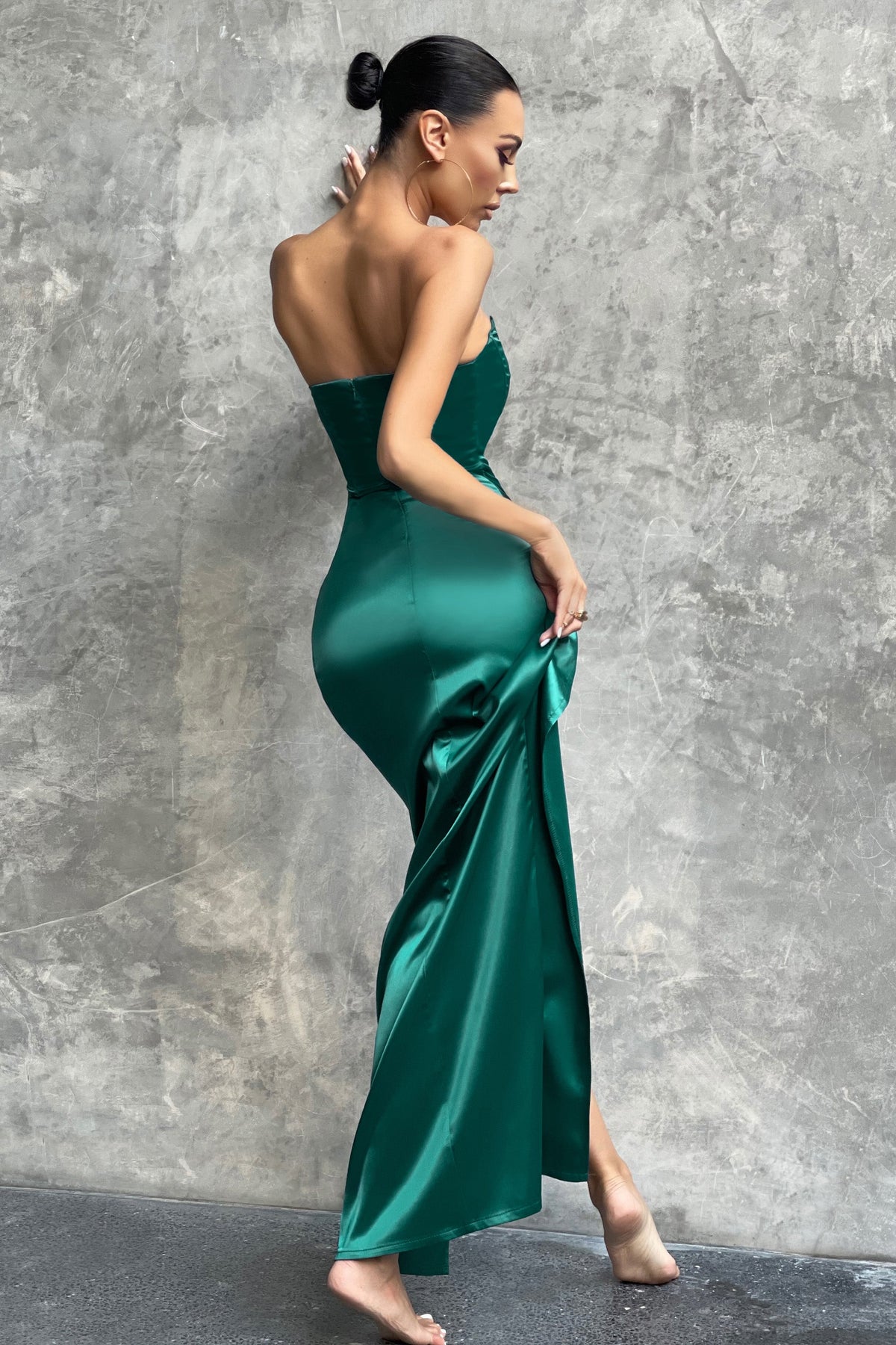 Romancing Teal Green Satin Bandeau Corset Detail Maxi Dress – Club L London  - AUS