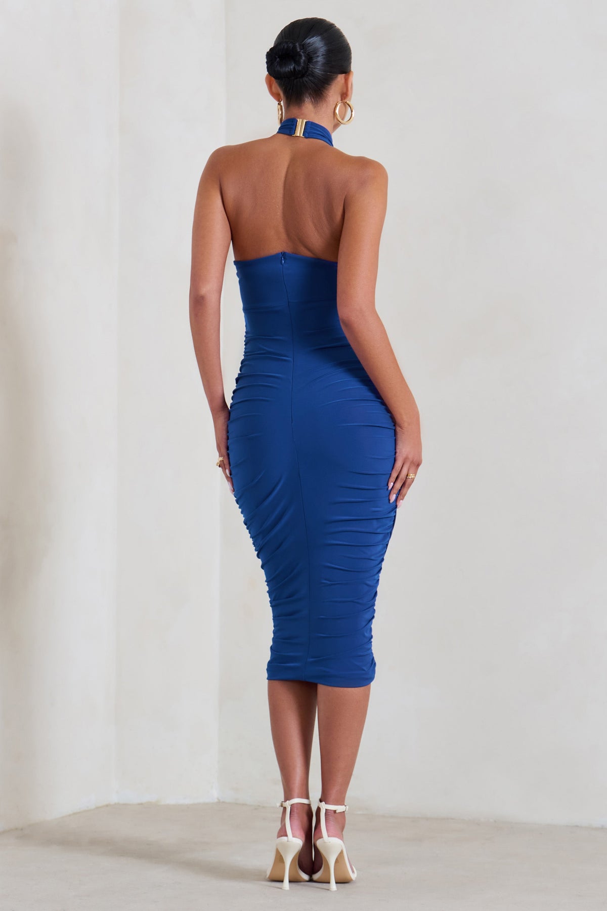 Buy Lipsy Blue Halter Ruched Mesh Bodycon Dress from Next Luxembourg