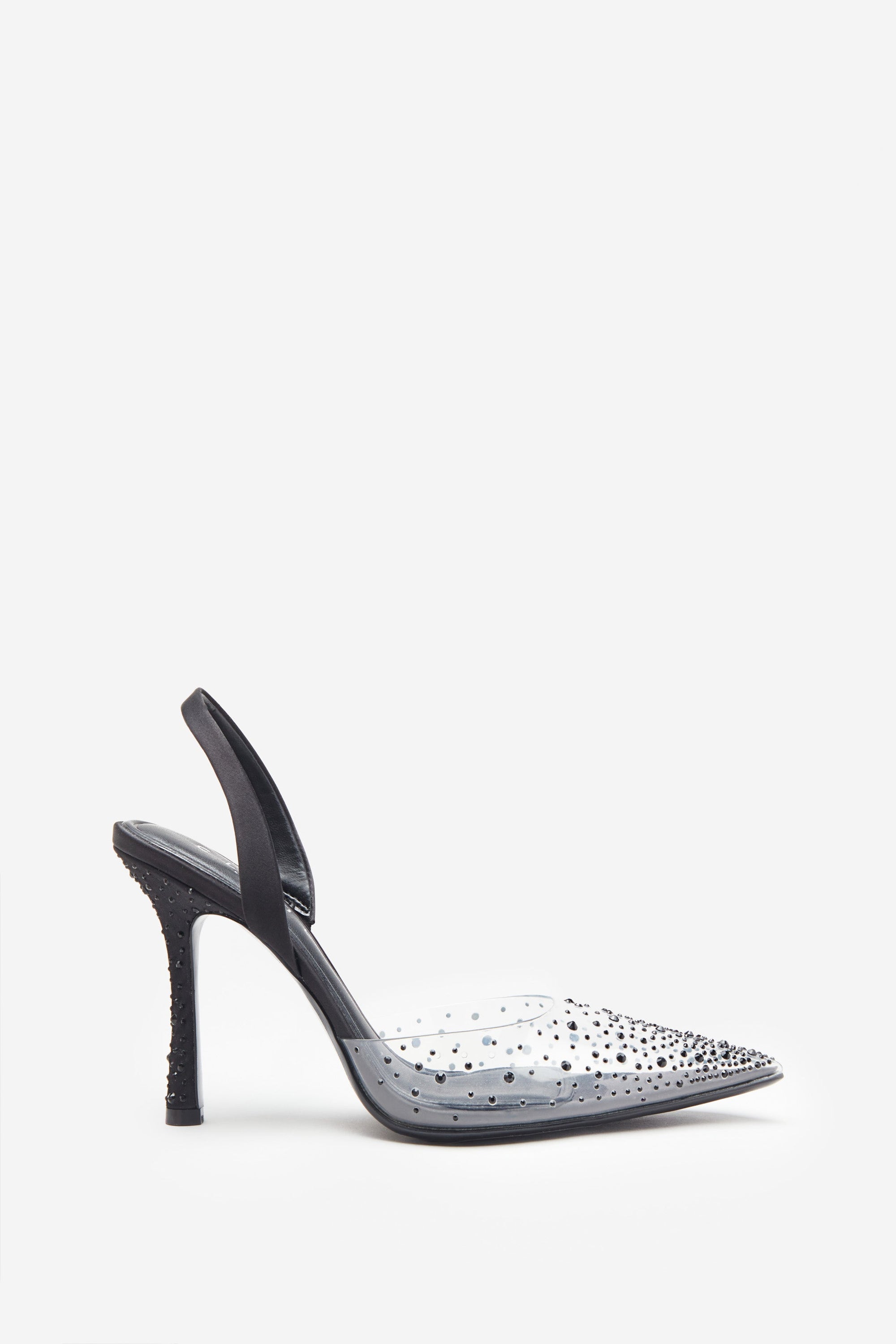 Covergirl | Black Diamante Sling Back Pointed Heels - Club L London - USA