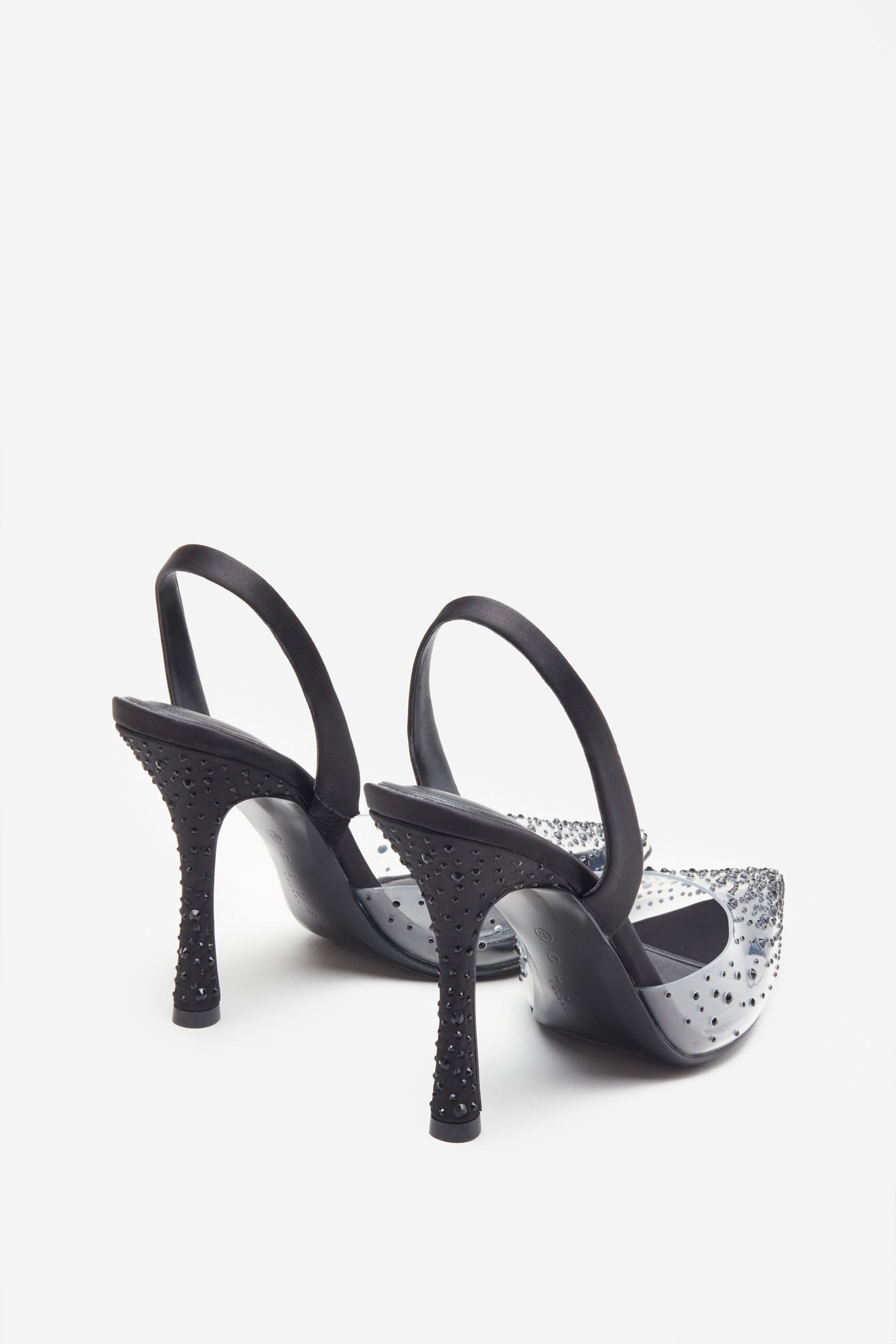 Covergirl | Black Diamante Sling Back Pointed Heels - Club L London - USA