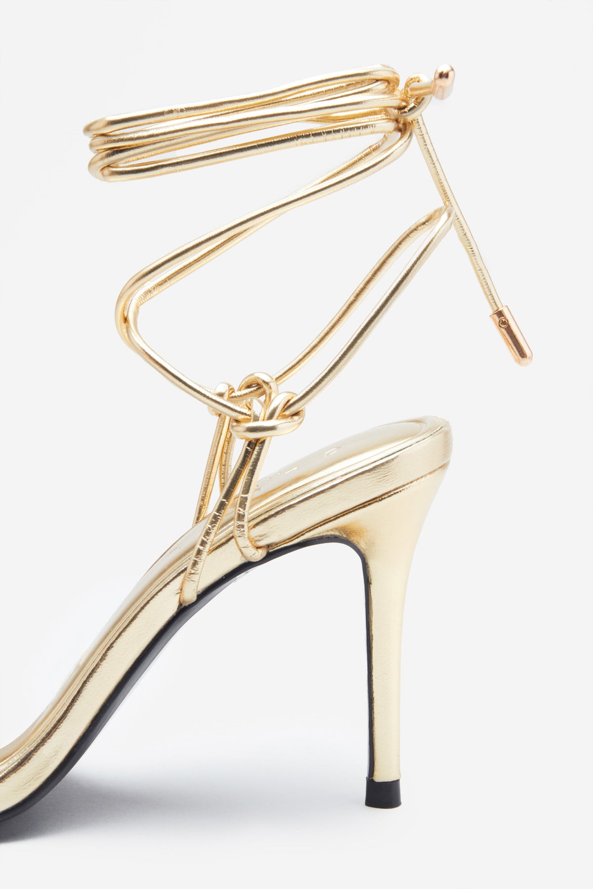 Catwalk Gold Pu Chain Strappy Square Toe Stiletto Heels | Public Desire