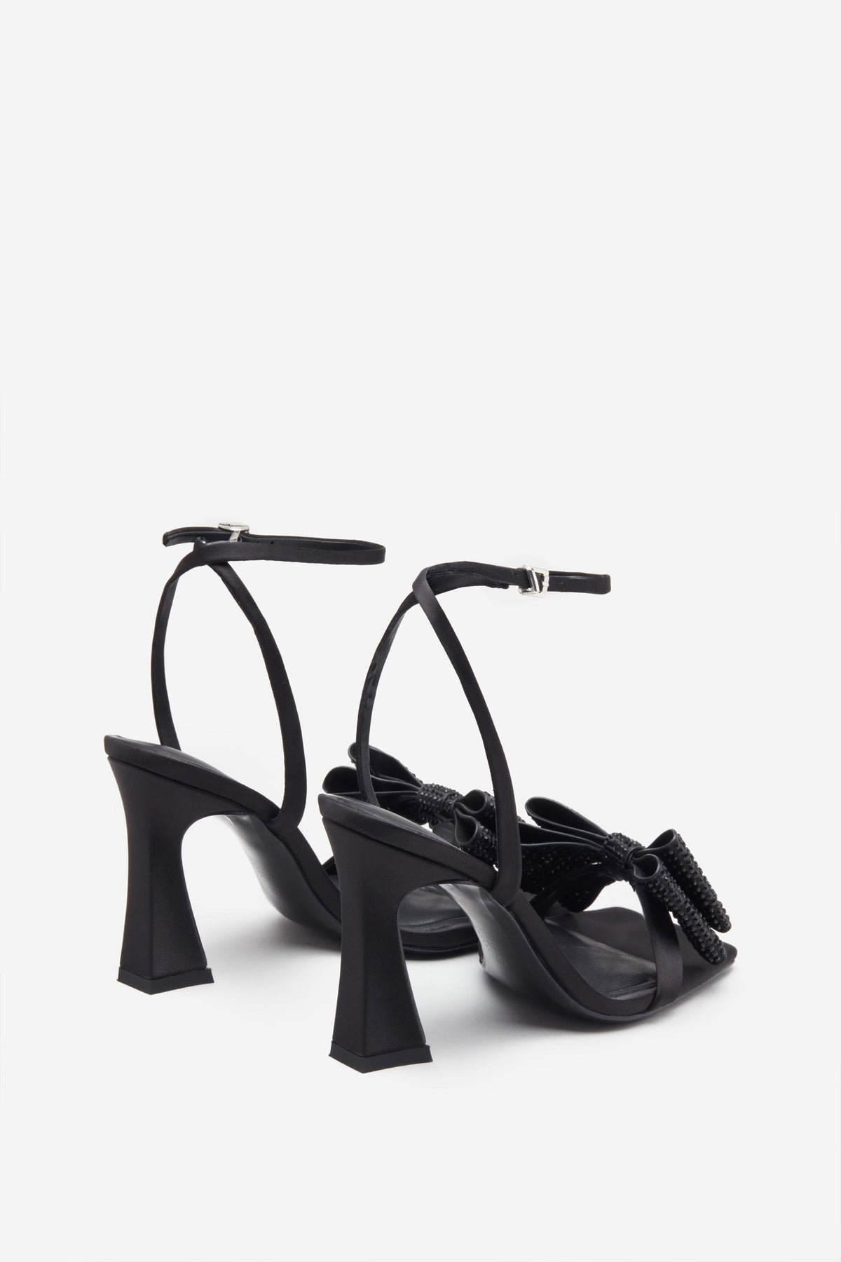 Headlines | Black Ankle Strap Heeled Sandals With Diamante Bows