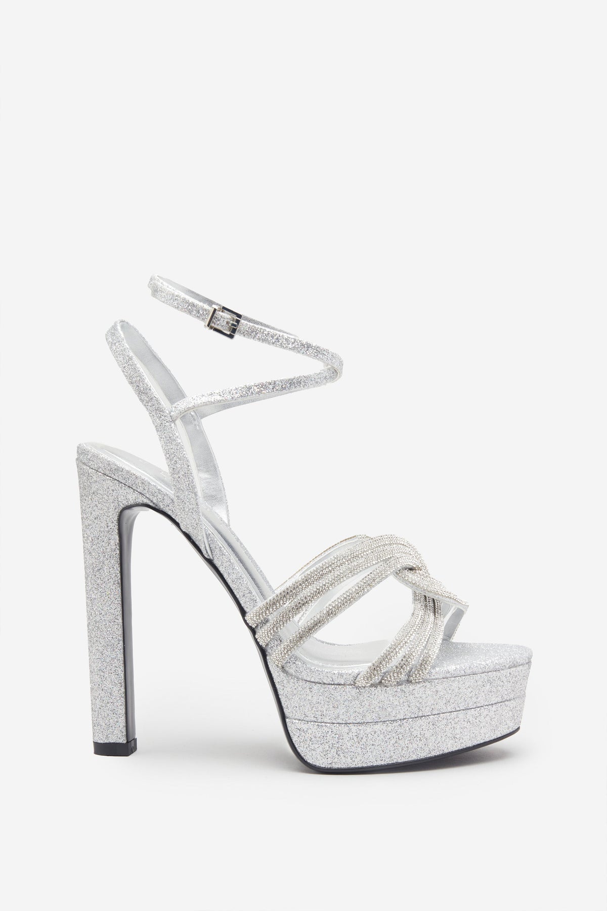 Doll Drama Silver Glitter Diamante Strappy Platform Heels Club L London - USA Doll Drama Silver Glitter Diamante Strappy Platform Heels Club L London - USA