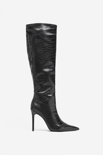 Stradivarius knee high heeled boots in black | ASOS