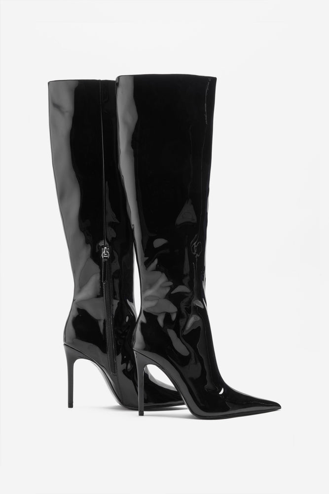 Over It | Black Fitted Over-Knee Pointed Heeled Boots