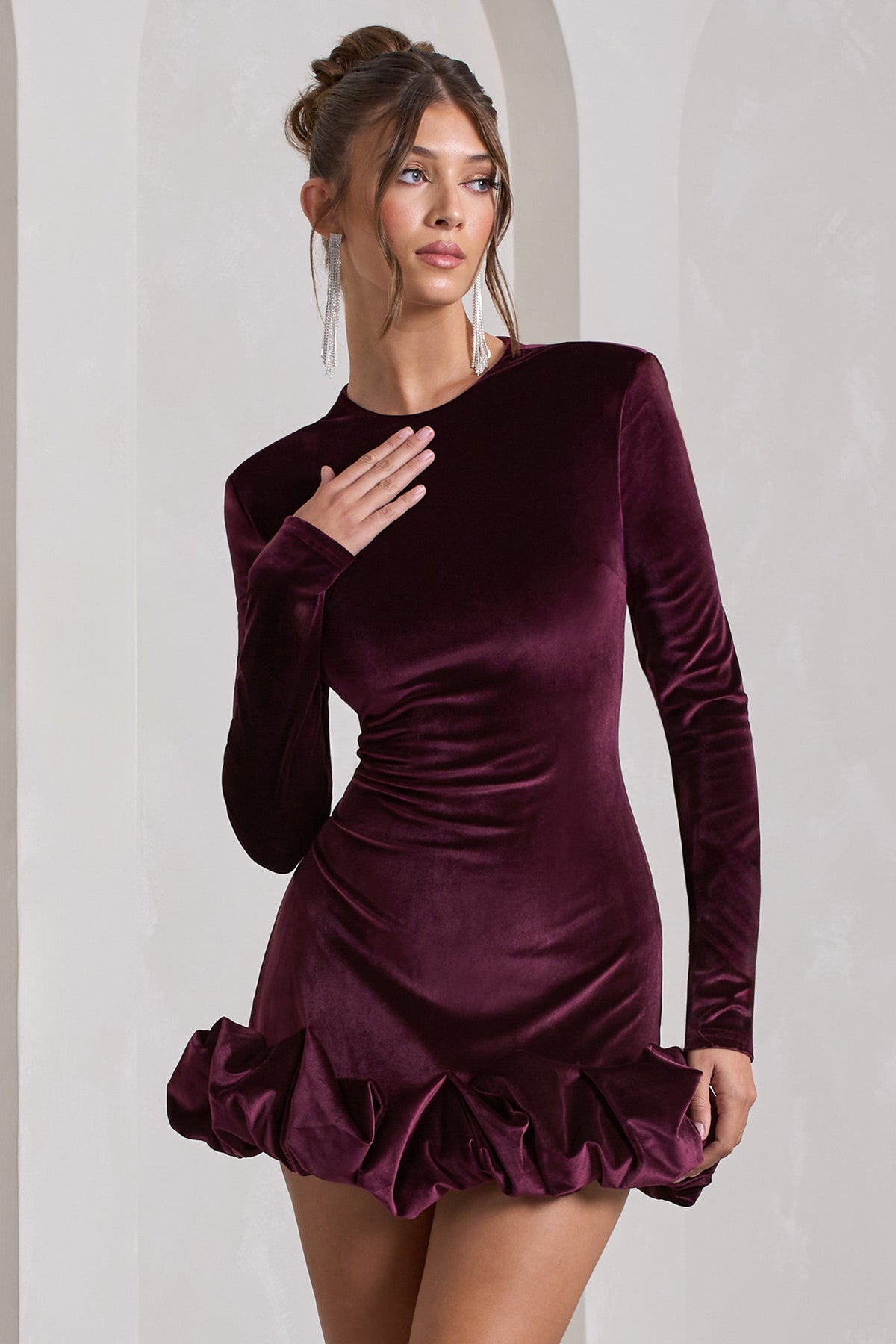 Claudine | PORT Velvet Long-Sleeved Ruffled Mini Dress US 10 / PORT Claudine | PORT Velvet Long-Sleeved Ruffled Mini Dress US 10 / PORT