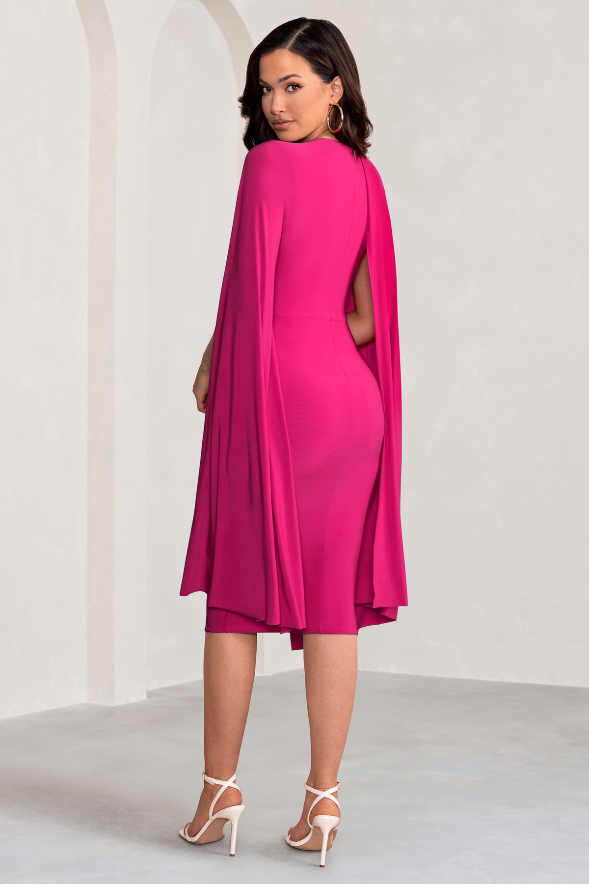 Pink Solid Ruched Midi Dress For Women – Zink London