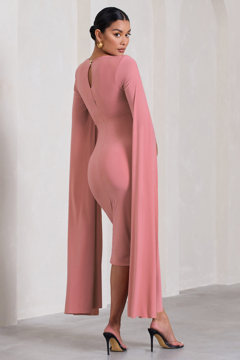 Flawless Blush Pink Maternity Square Neck Midi Dress With Cape Sleev ...