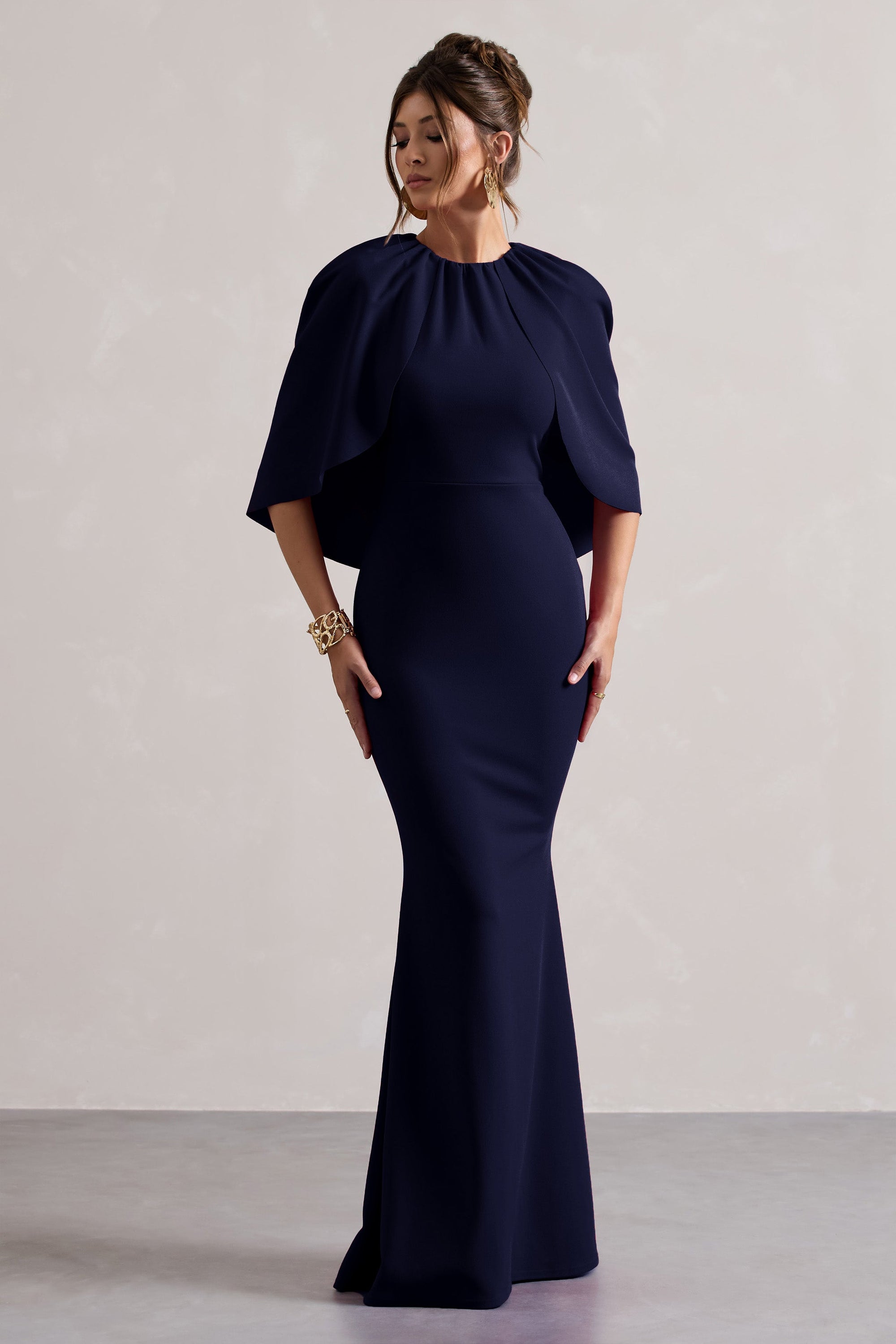 Kianne | Navy Draped Short-Sleeve Maxi Dress - Club L London - USA