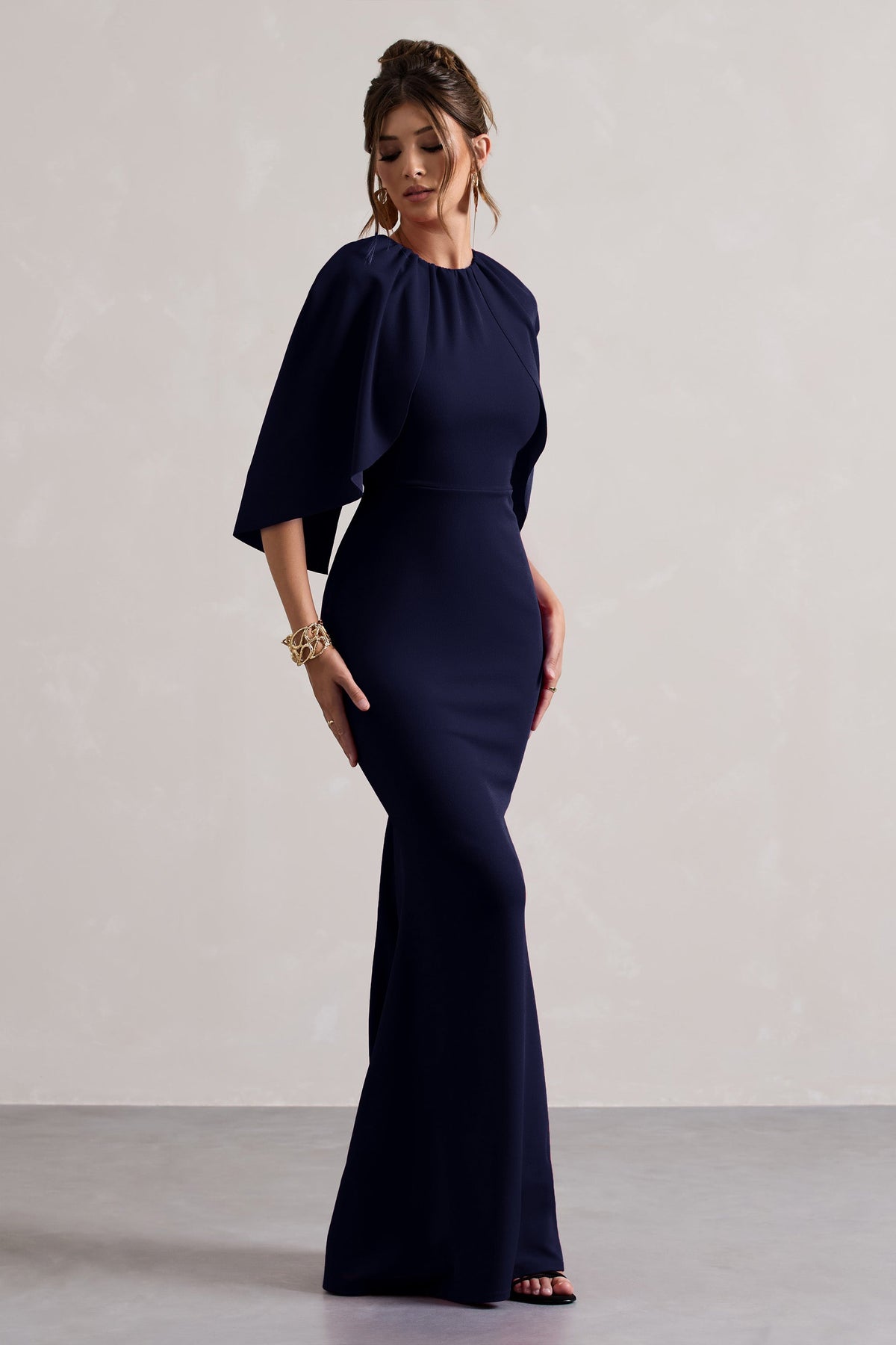 Kianne Navy Draped Short-Sleeve Maxi Dress Club L London - USA Kianne Navy Draped Short-Sleeve Maxi Dress Club L London - USA