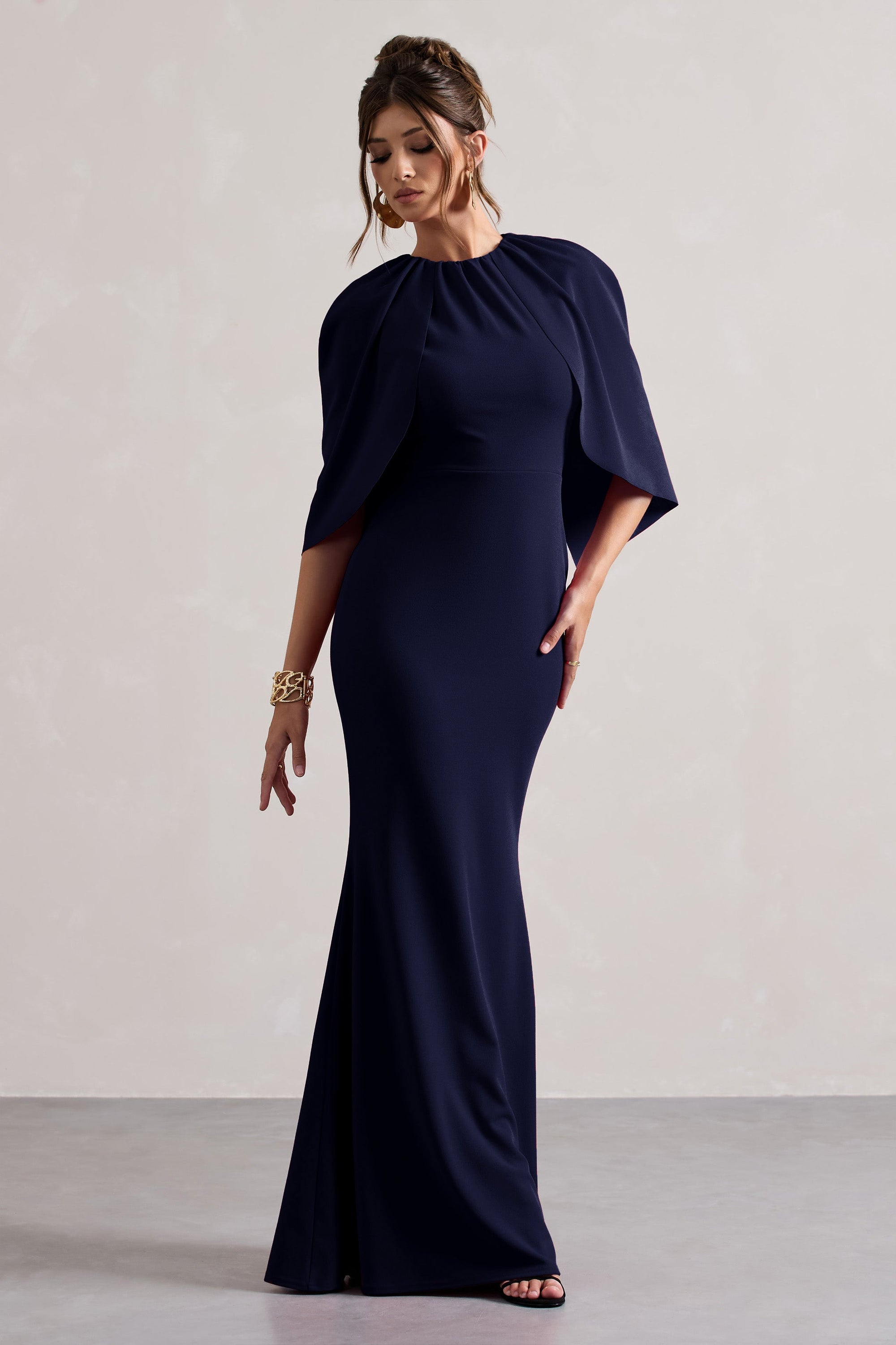 Kianne | Navy Draped Short-Sleeve Maxi Dress - Club L London - USA