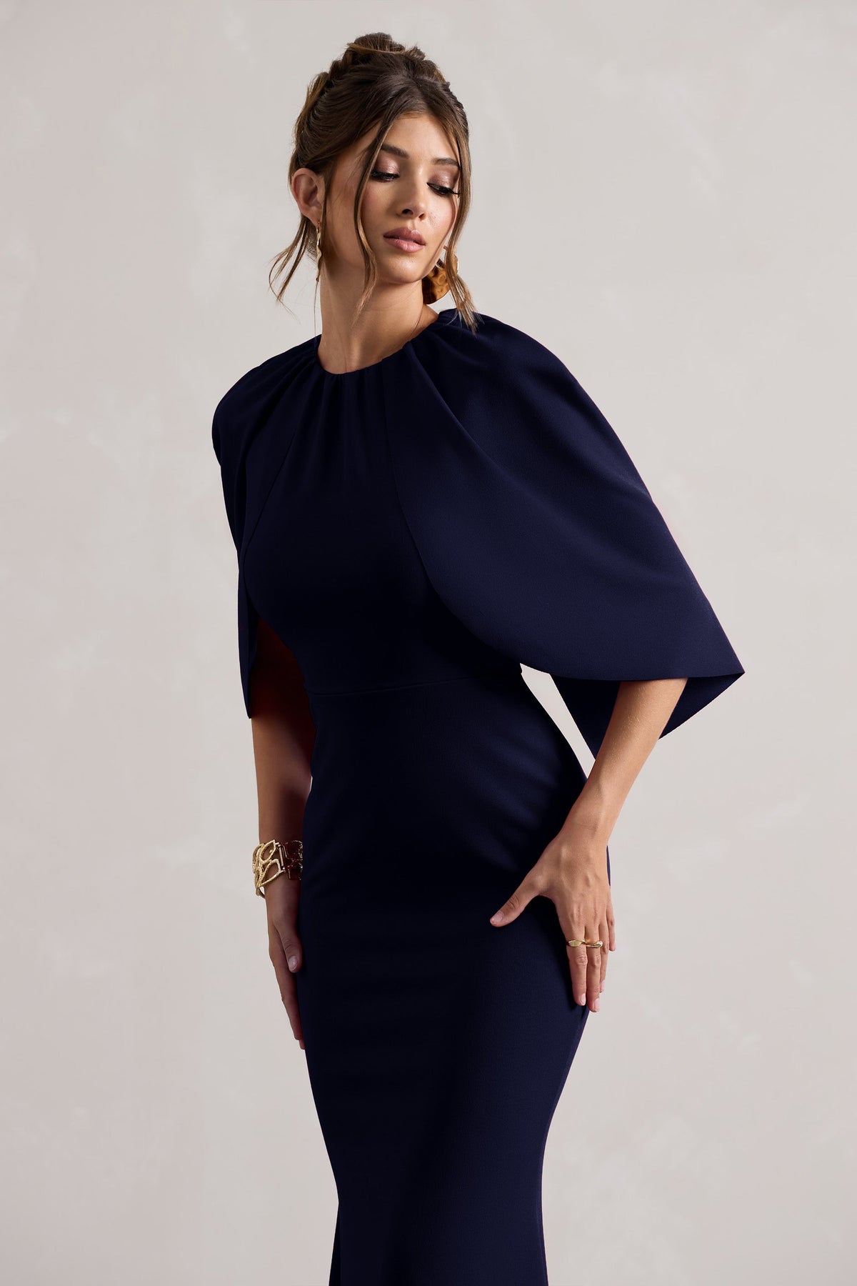 Kianne Navy Draped Short-Sleeve Maxi Dress Club L London - USA Kianne Navy Draped Short-Sleeve Maxi Dress Club L London - USA