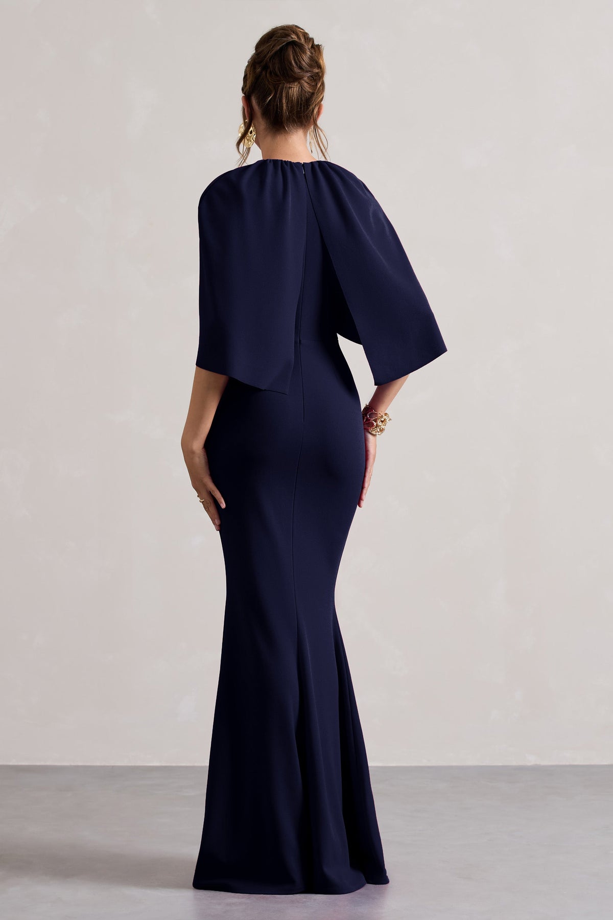 Kianne Navy Draped Short-Sleeve Maxi Dress Club L London - USA Kianne Navy Draped Short-Sleeve Maxi Dress Club L London - USA
