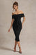 Selbie | Black Bardot Midi Dress With Drape - Club L London - USA