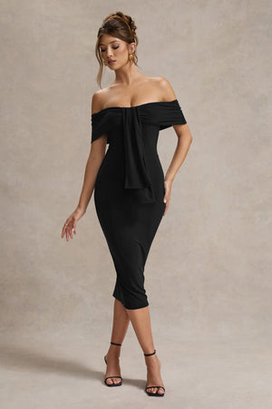 Selbie Black Bardot Midi Dress With Drape – Club L London