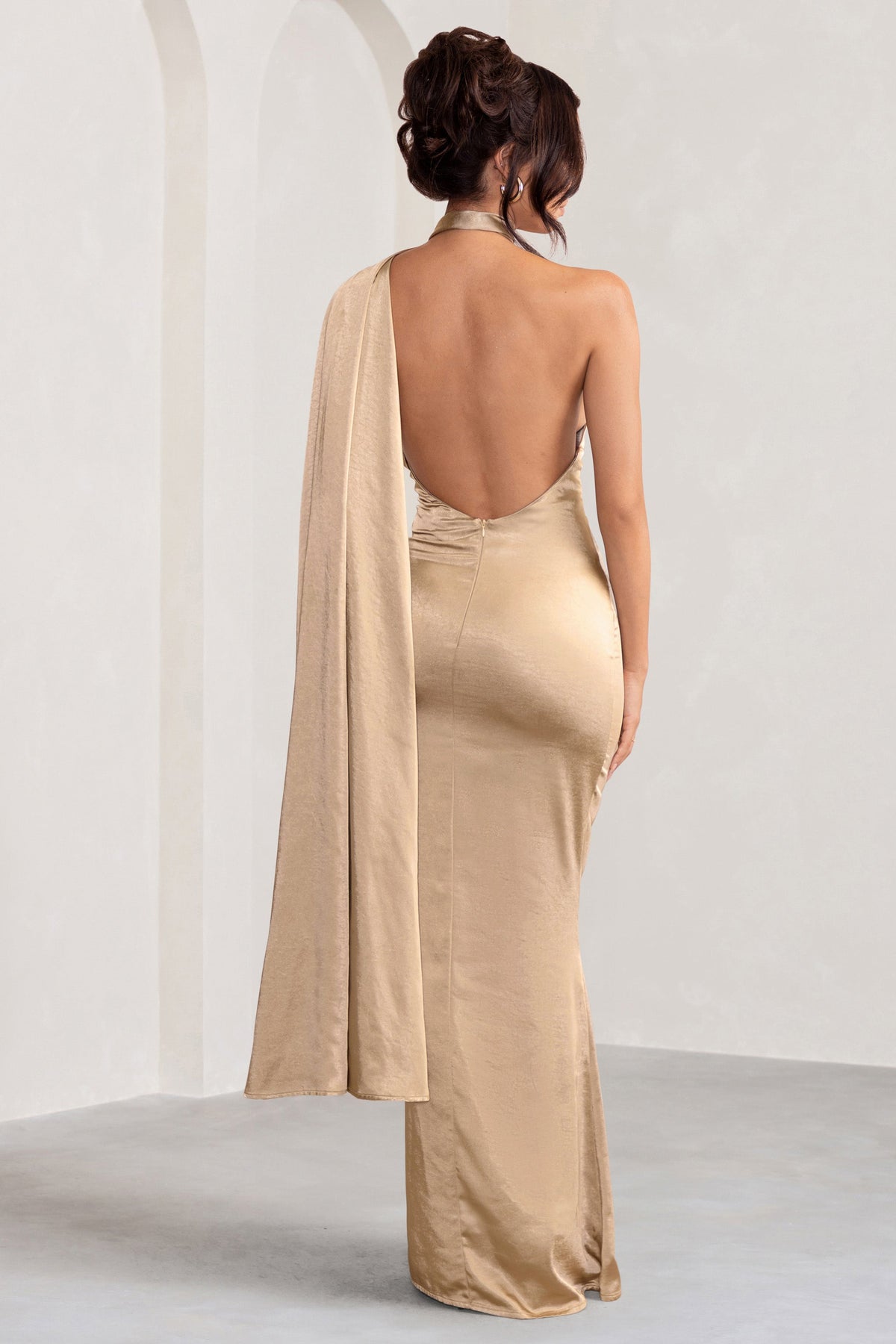 One Shoulder Satin Ruched Prom Dress Backless With Split Formal Dress –  Modernicities.com