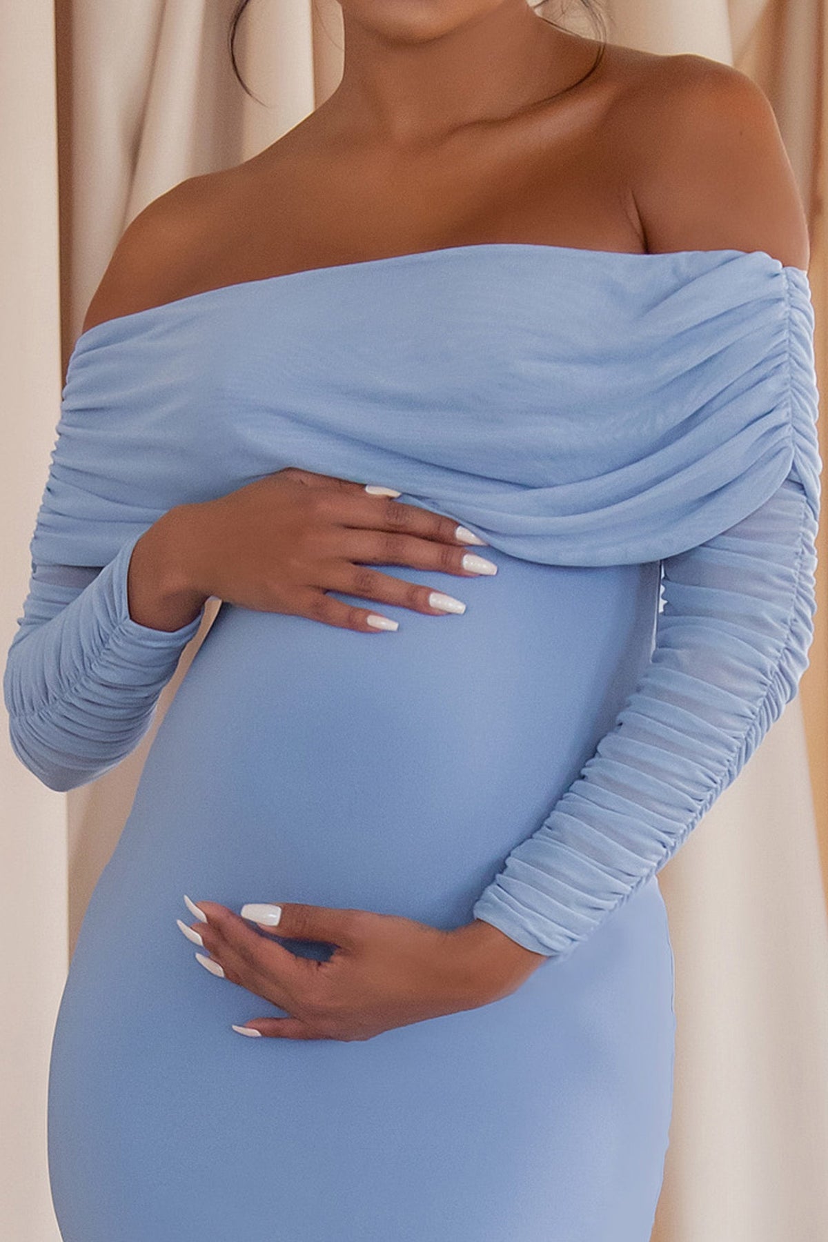 Missguided Maternity maxi dress with ruched side in light blue