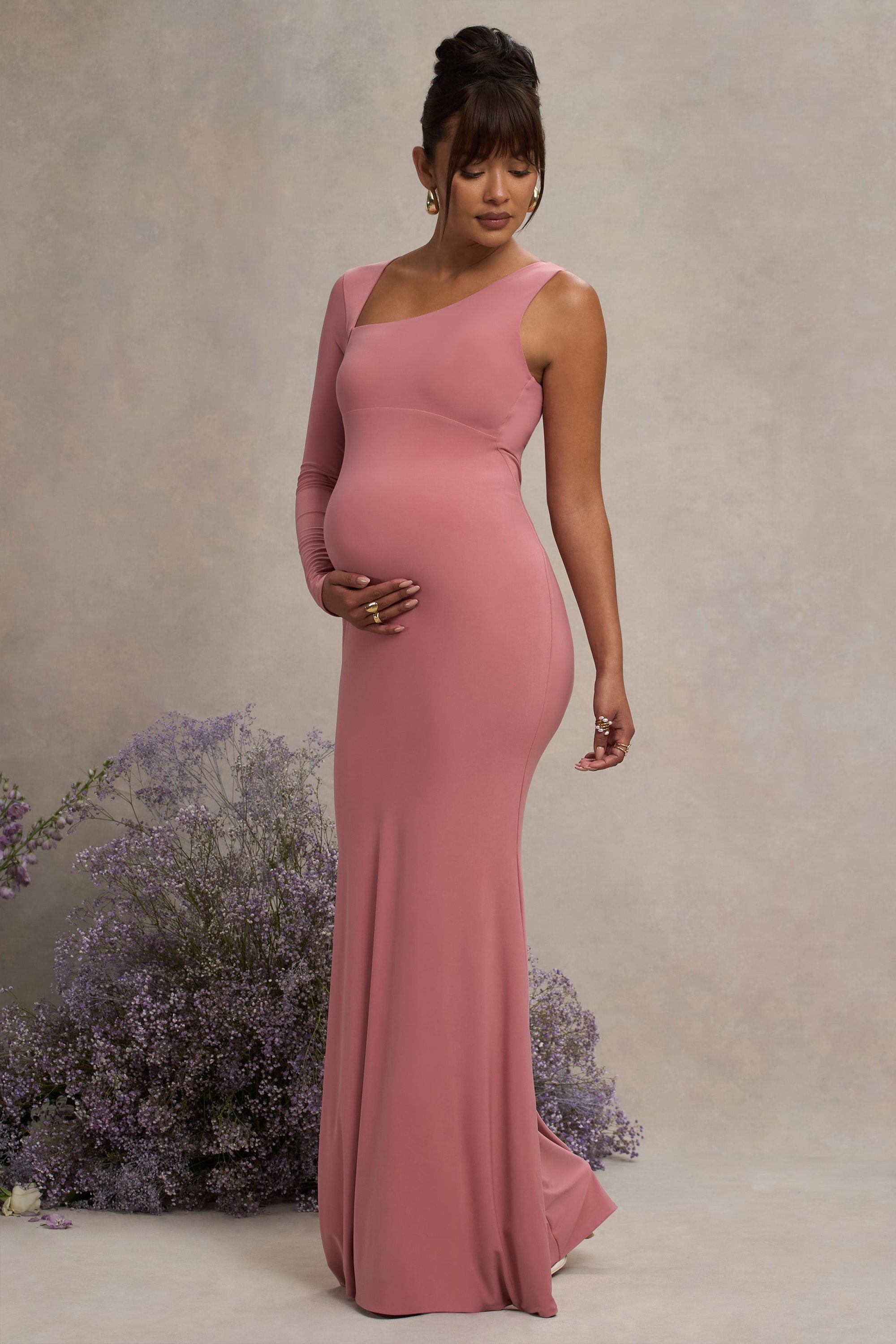 pink maternity bodycon dress Daring Diva Women's Bodycon Fitted Stretchy Ribbed Midi Maternity Dress M Pink, Size: Medium