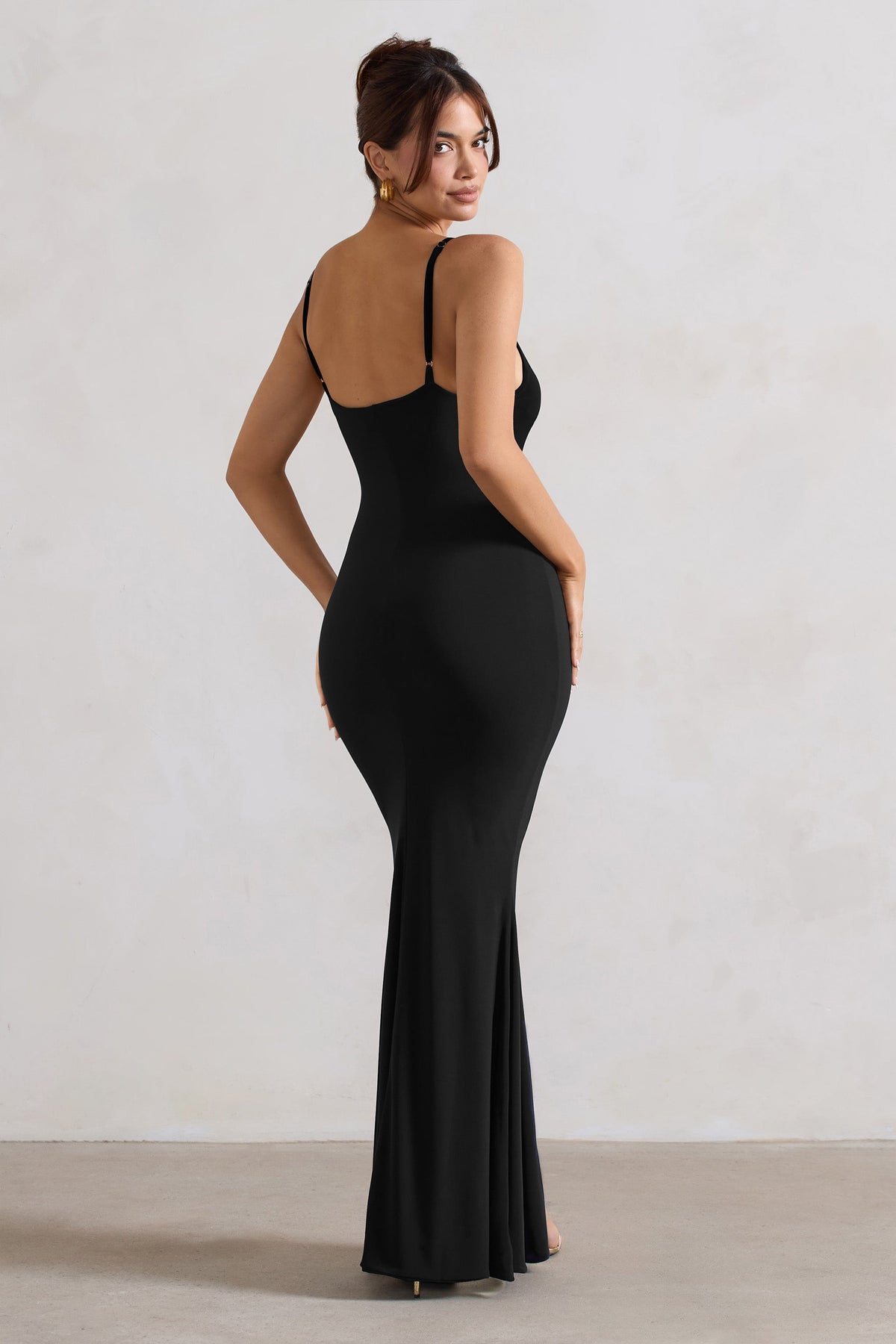 Love Shy Black Plunge Neck Maxi Dress With Split Detail – Club L London ...