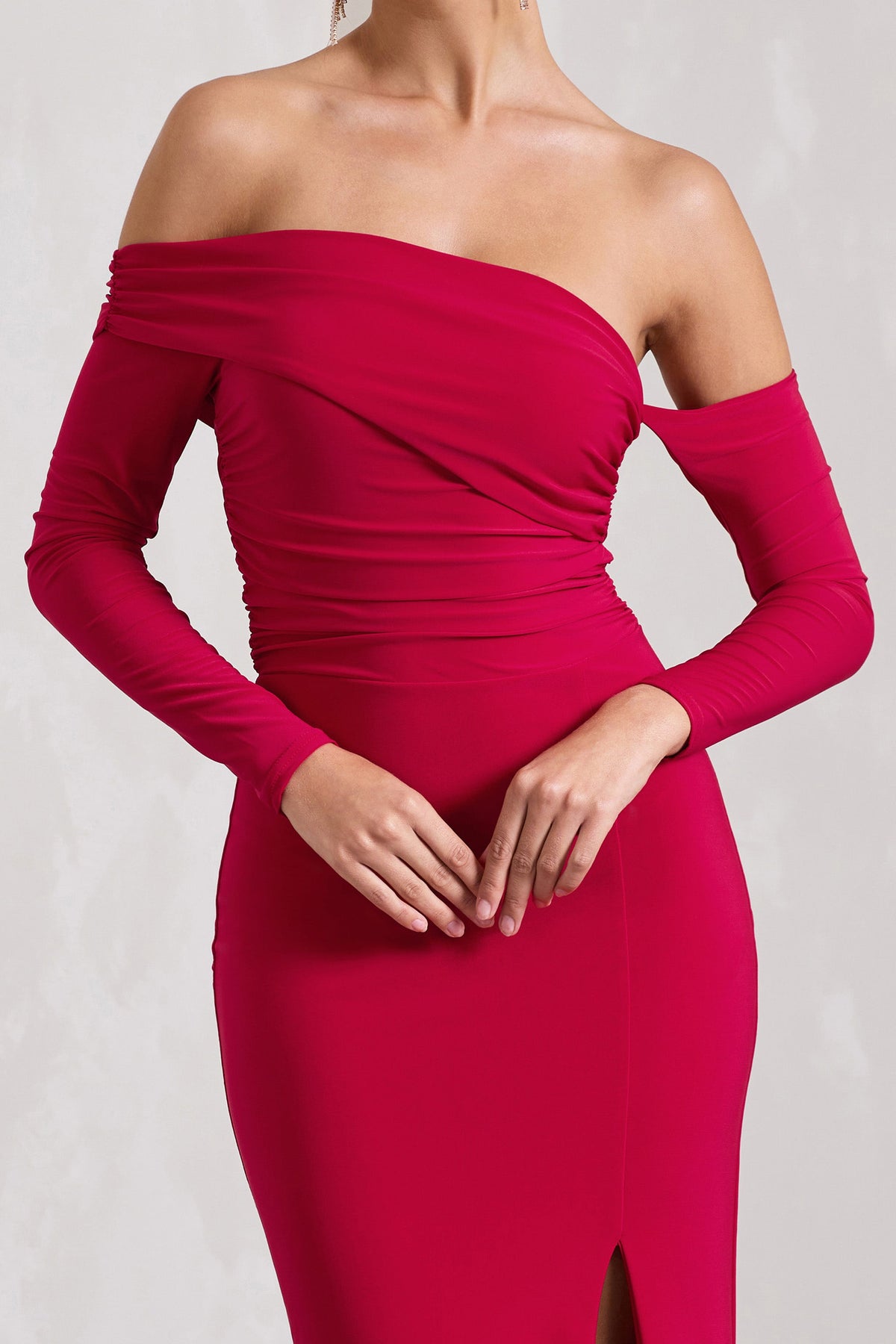 Belle of The Ball Red Bandeau Maxi Dress With Split Hem – Club L London - UK