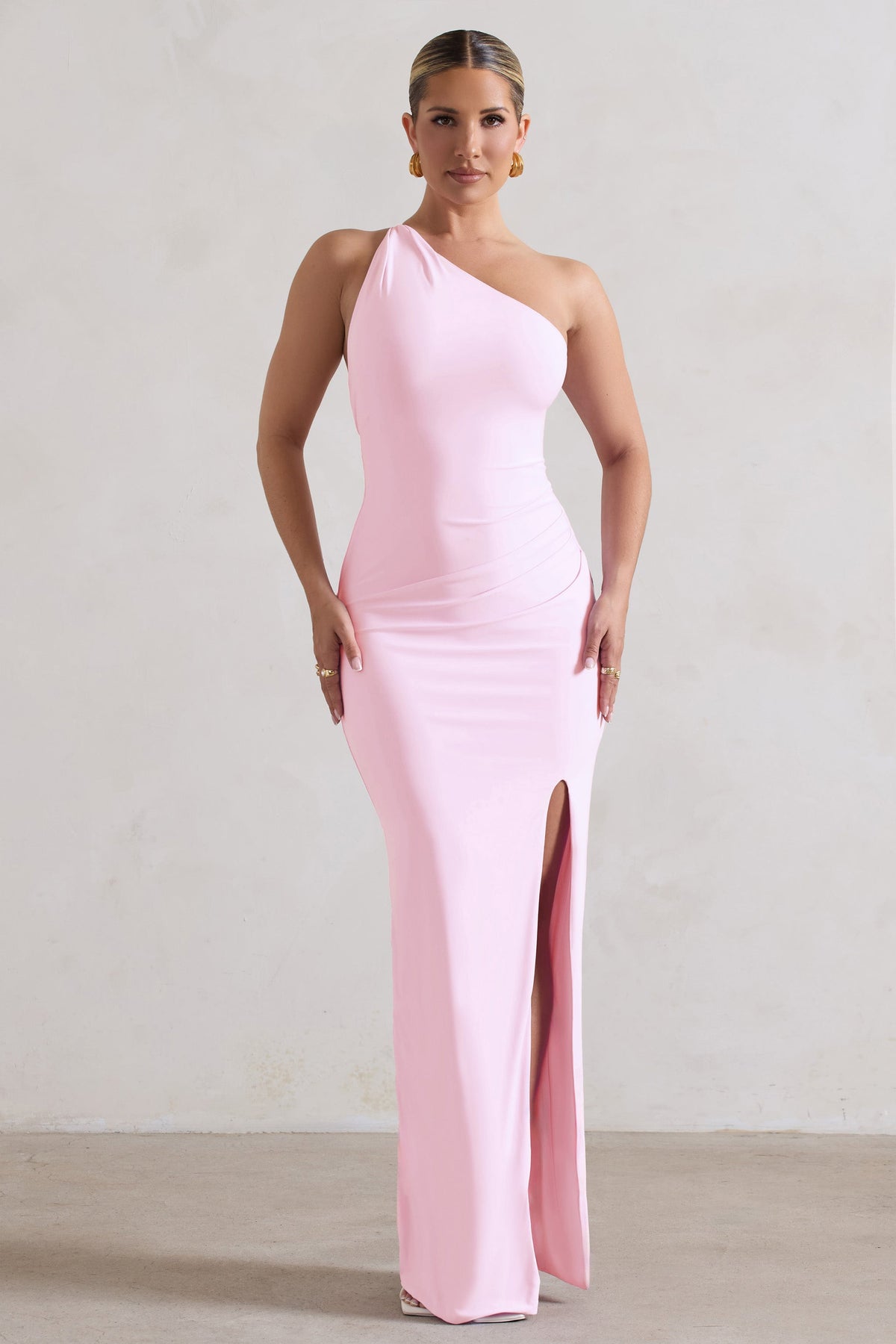 Dressing Up Pink One Shoulder Maxi Dress With Open Back Detail 