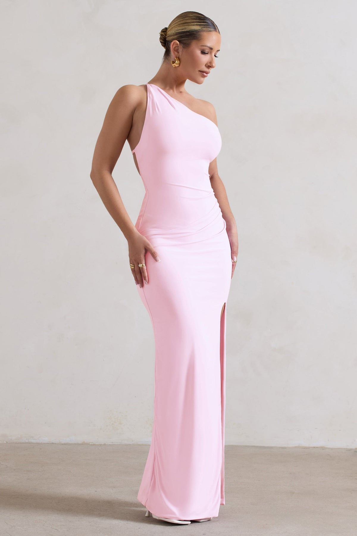 Dressing Up Pink One Shoulder Maxi Dress With Open Back Detail – Club L  London - USA