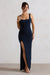 Kate | Navy Square Neck Maxi Dress with Plunge Back and Side Thigh Split