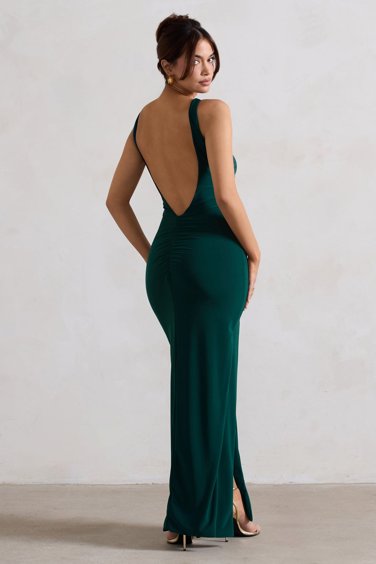 Kate Bottle Green Square Neck Maxi Dress with Plunge Back and Side Thigh Split Club L London - USA Kate Bottle Green Square Neck Maxi Dress with Plunge Back and Side Thigh Split Club L London - USA