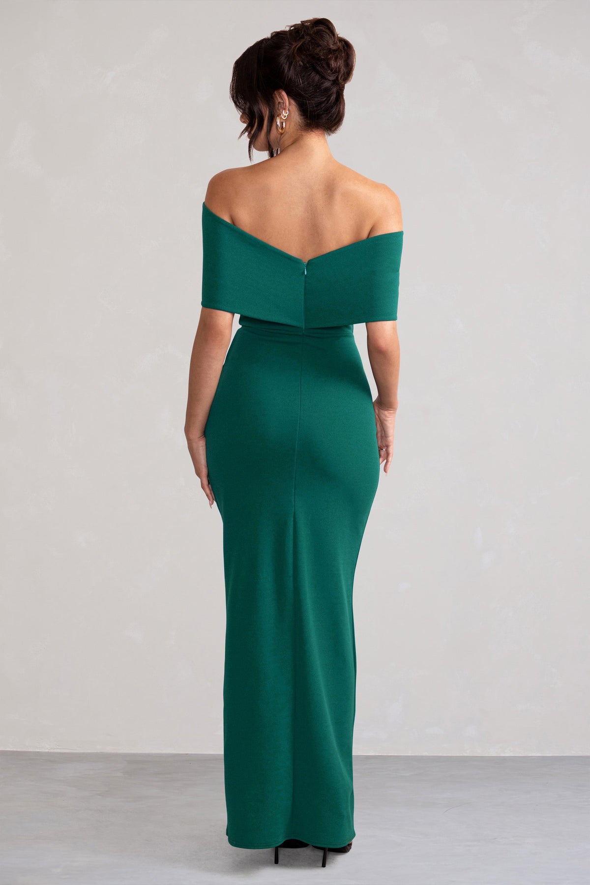 Eva Green Bardot Bow Detail Maxi Dress With Thigh Split Club L London - USA Eva Green Bardot Bow Detail Maxi Dress With Thigh Split Club L London - USA