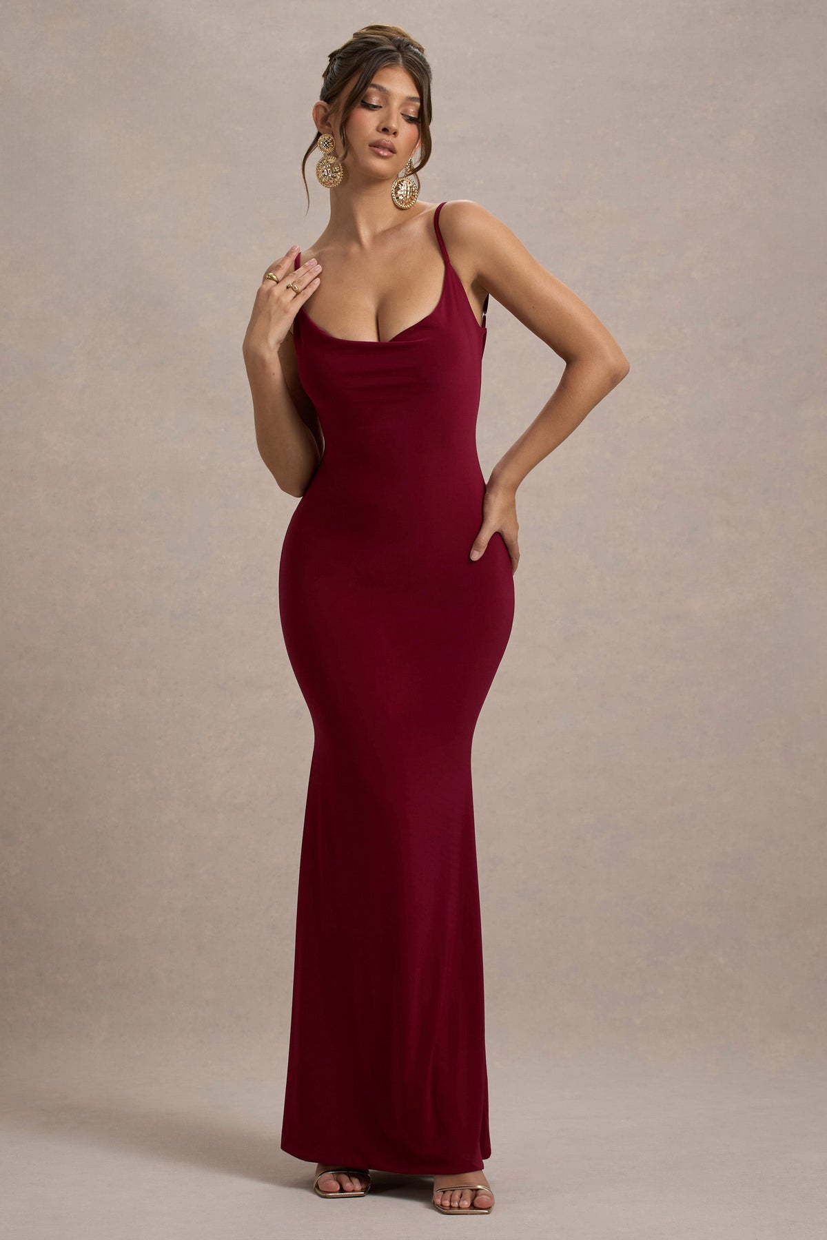Francoise | Berry Cowl Neck Backless Maxi Dress With Lace Insert - UK 10 Berry Francoise | Berry Cowl Neck Backless Maxi Dress With Lace Insert - UK 10 Berry