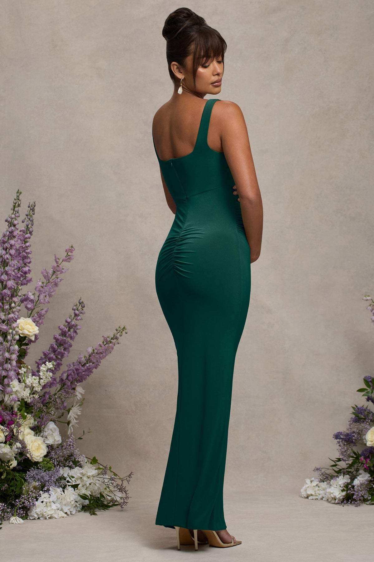 Avril Bottle Green Square Neck Maternity Maxi Dress with Split Club L London - USA Avril Bottle Green Square Neck Maternity Maxi Dress with Split Club L London - USA