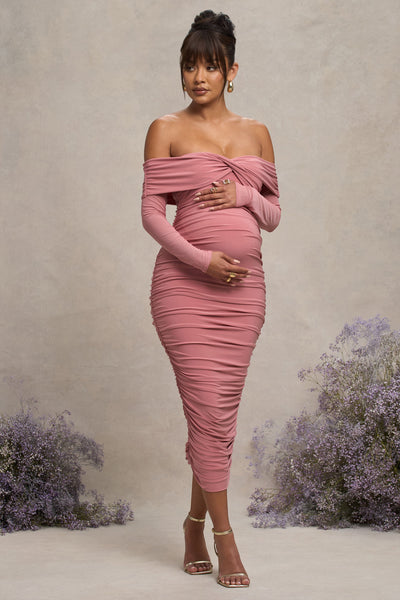Lace Long Dress For Pregnant Lady Neva Blush Bardot Twist Maternity Midi  Dress  Club L London USA