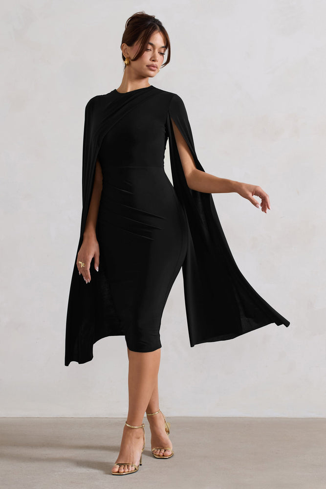 Marysol Black Asymmetric Cape Midi Dress – Club L London - USA