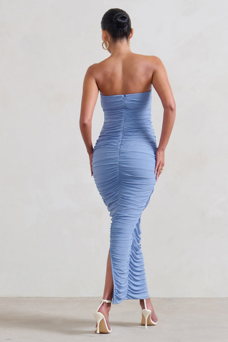 My Lady Maternity Powder Blue Strapless Bodycon Ruched Mesh Maxi Dre ...