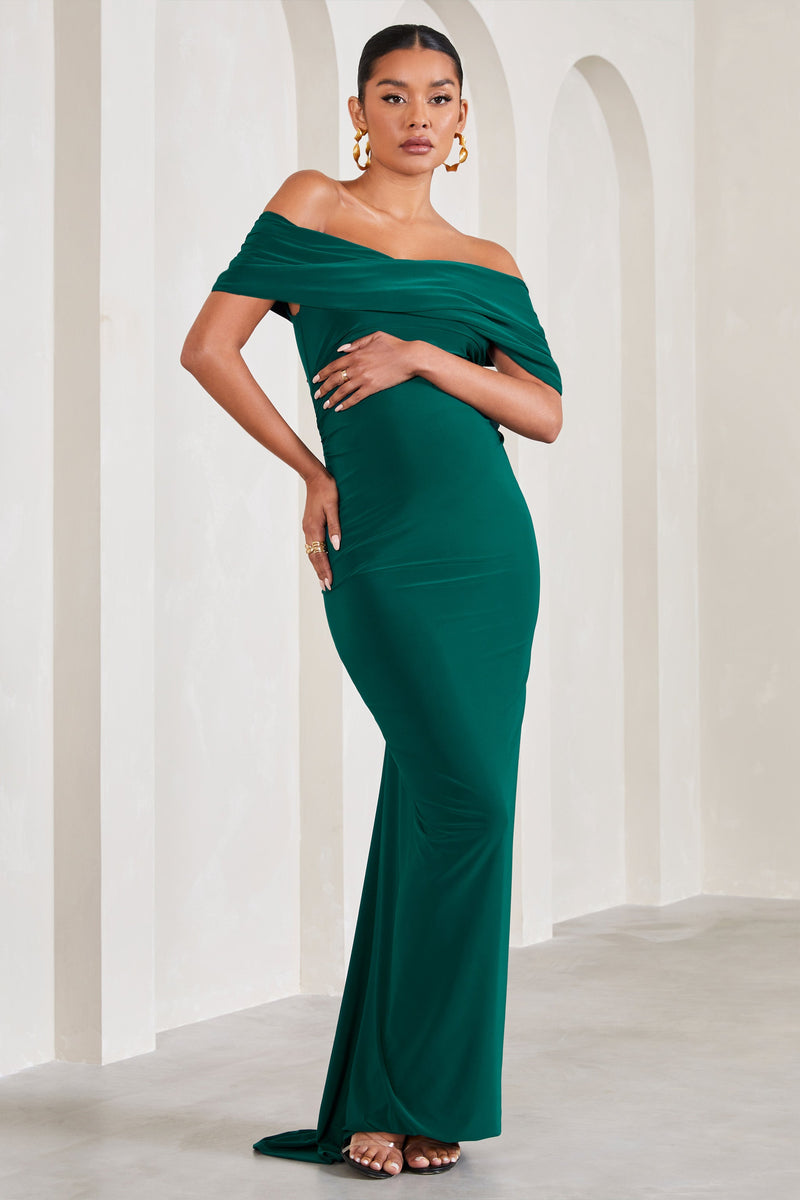 Carmen Bottle Green Bardot Maternity Maxi Dress – Club L London - USA