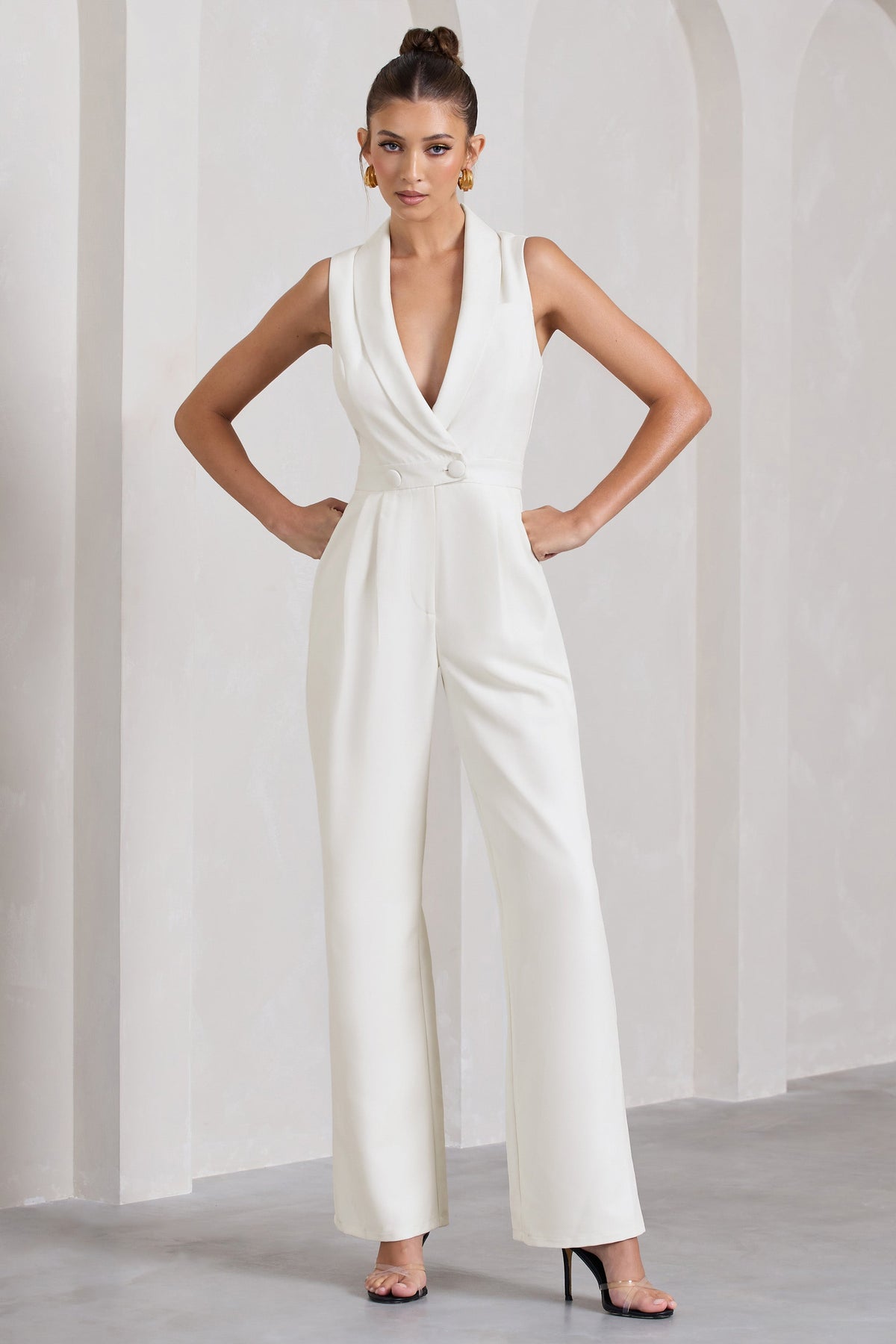 Endure White Tailored Sleeveless Wide-Leg Jumpsuit – Club L London - USA