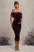 Alyssa | Port Velvet Maternity Bardot Bow Maternity Midi Dress with Ruching - Club L London - USA