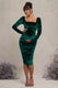 New Life | Bottle Green Velvet Maternity Square Neck Ruched Midi Dress - Club L London - USA