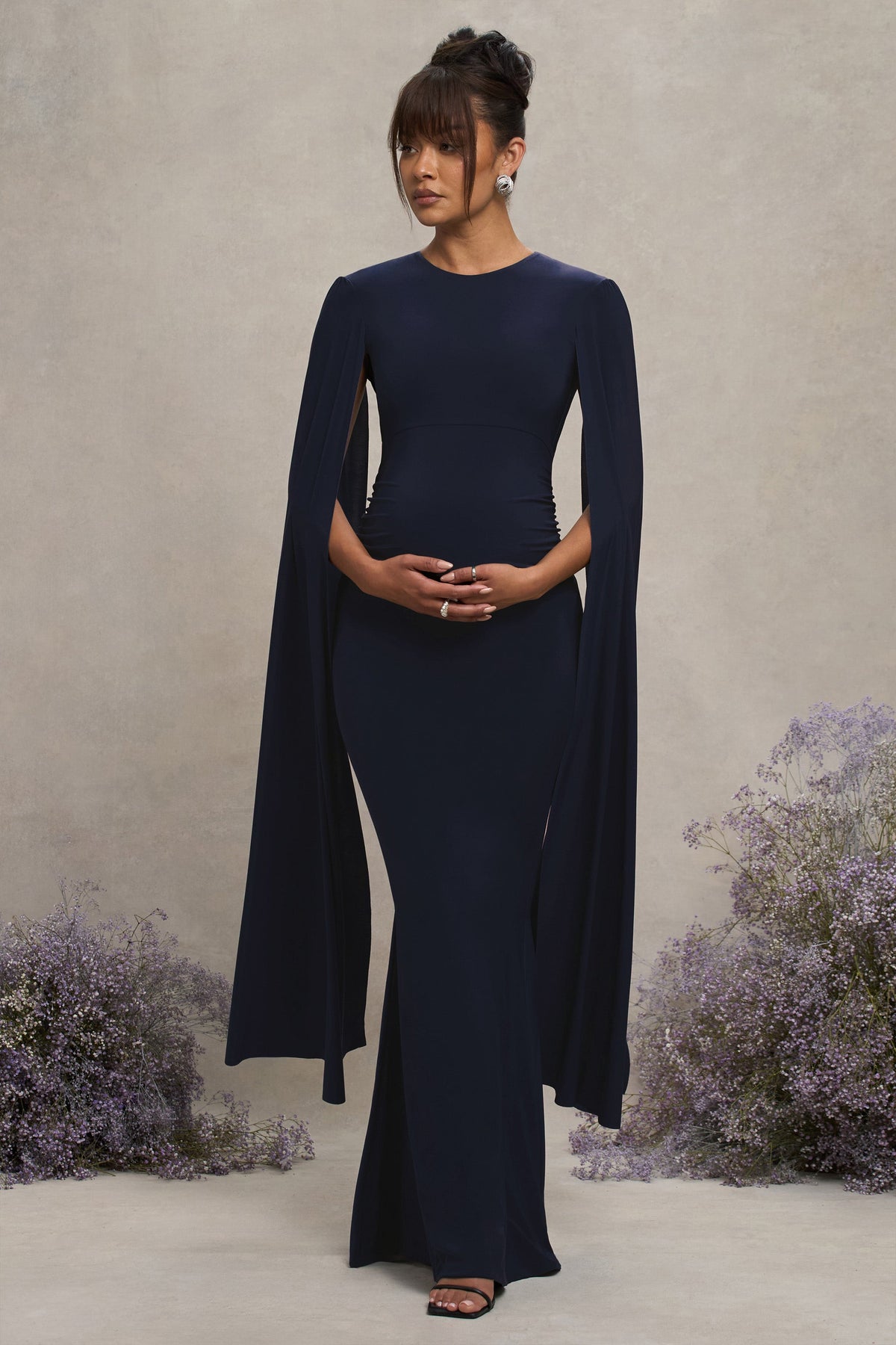 Padma Navy Draped Maxi Dress with Cape Sleeves UK 10 Navy