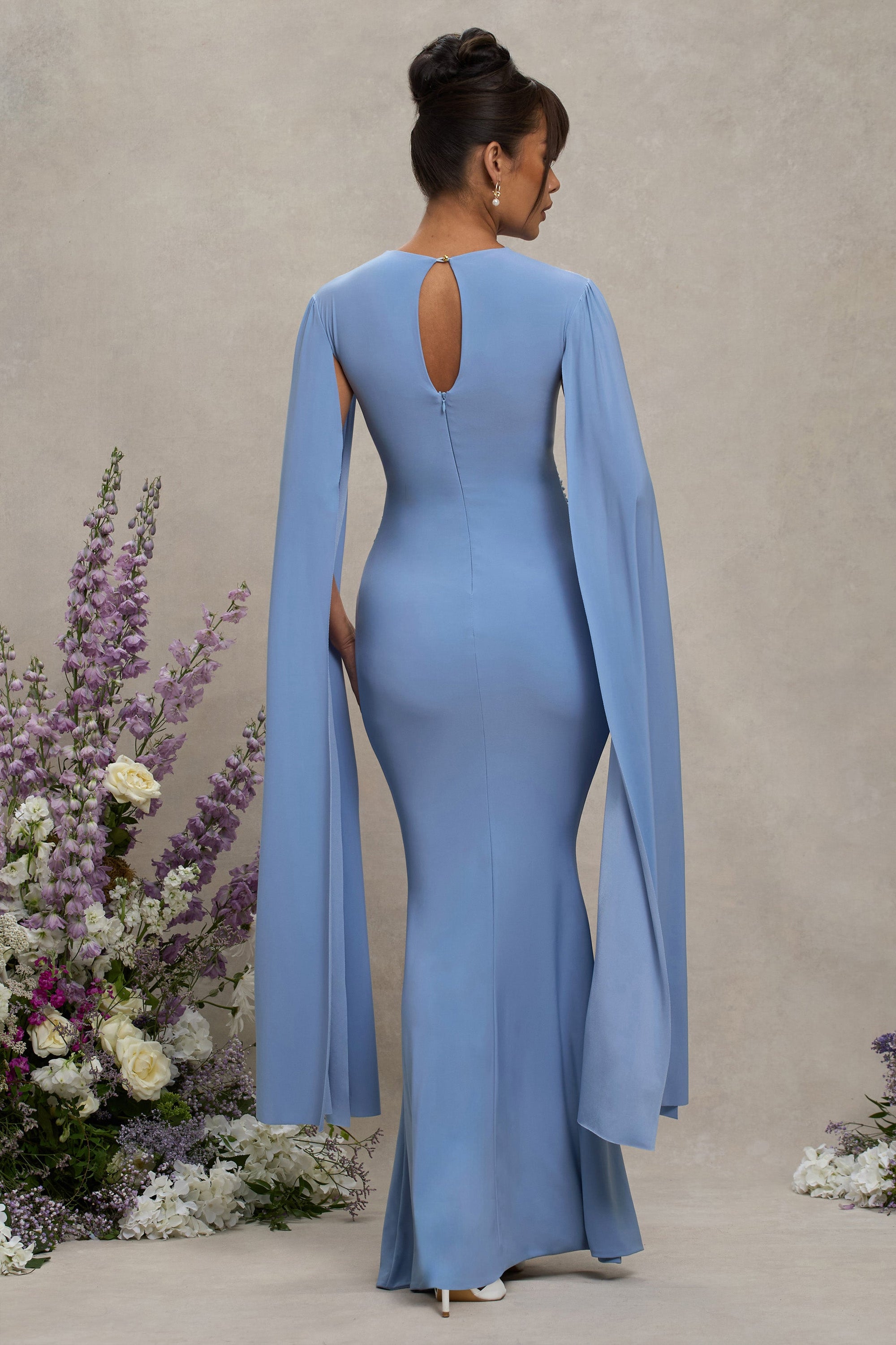 Divine Timing | Powder Blue Maternity Maxi Dress With Cape Sleeves - Club L London - USA