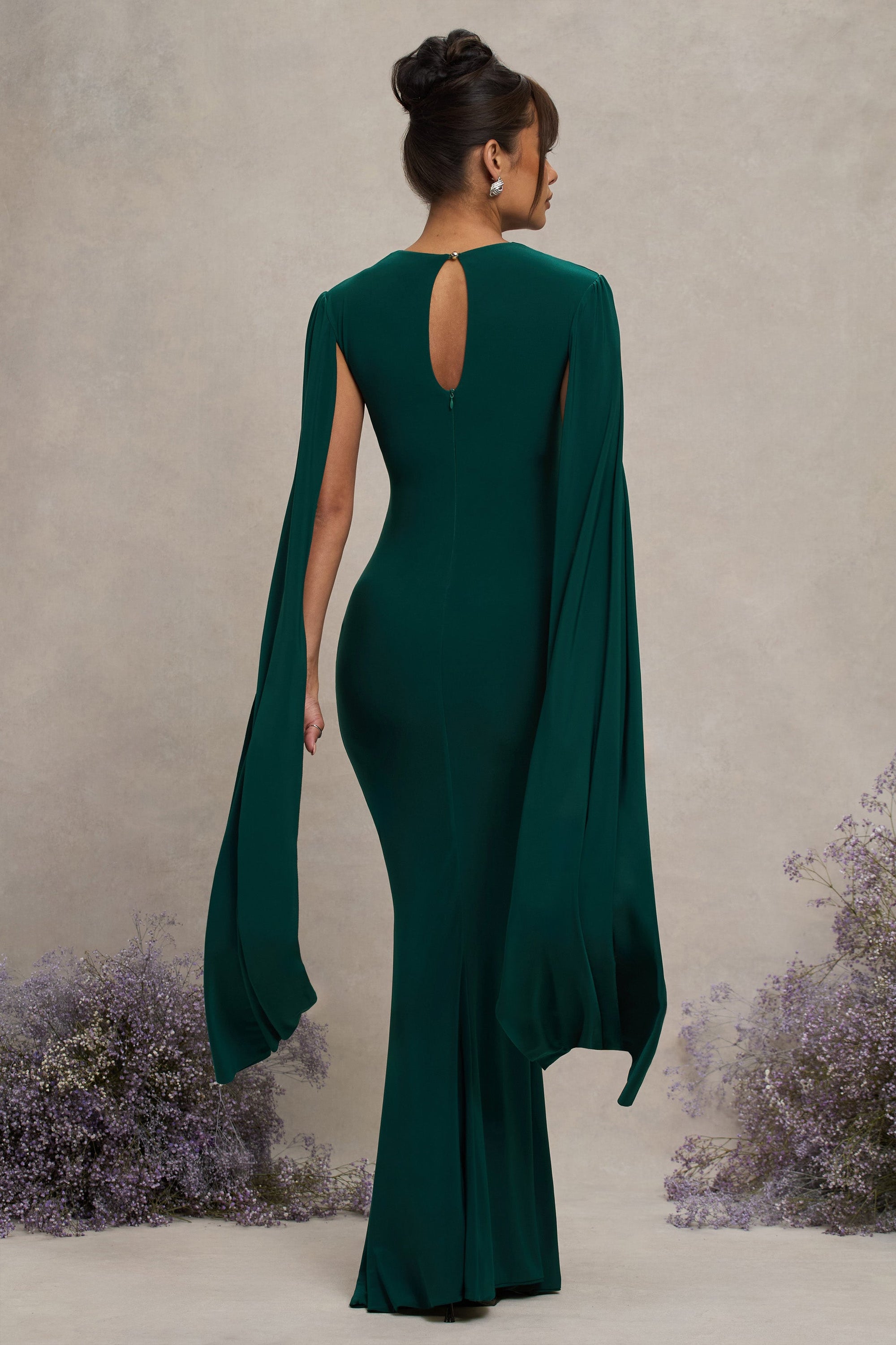 Divine Timing | Bottle Green Maternity Maxi Dress With Cape Sleeves - Club L London - USA