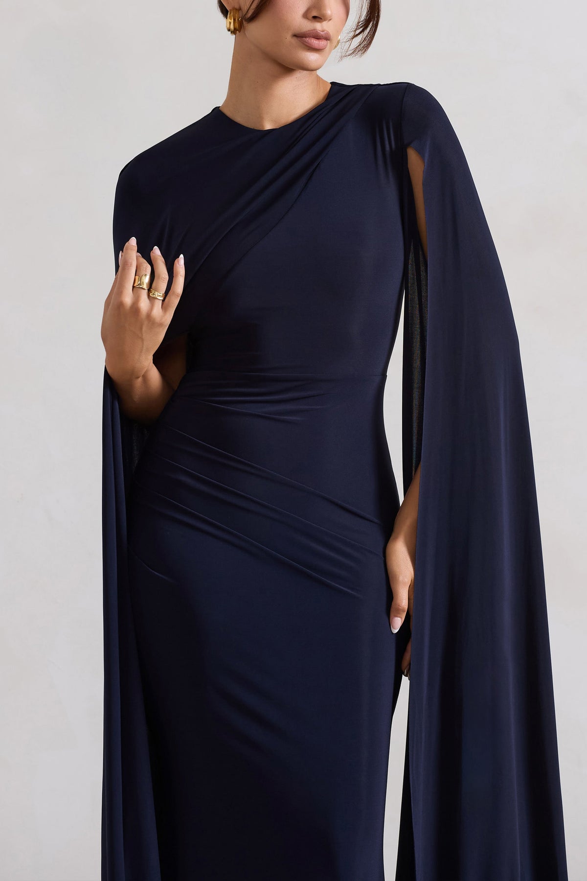 Magdelena Navy Asymmetric Cape Maxi Dress – Club L London - USA