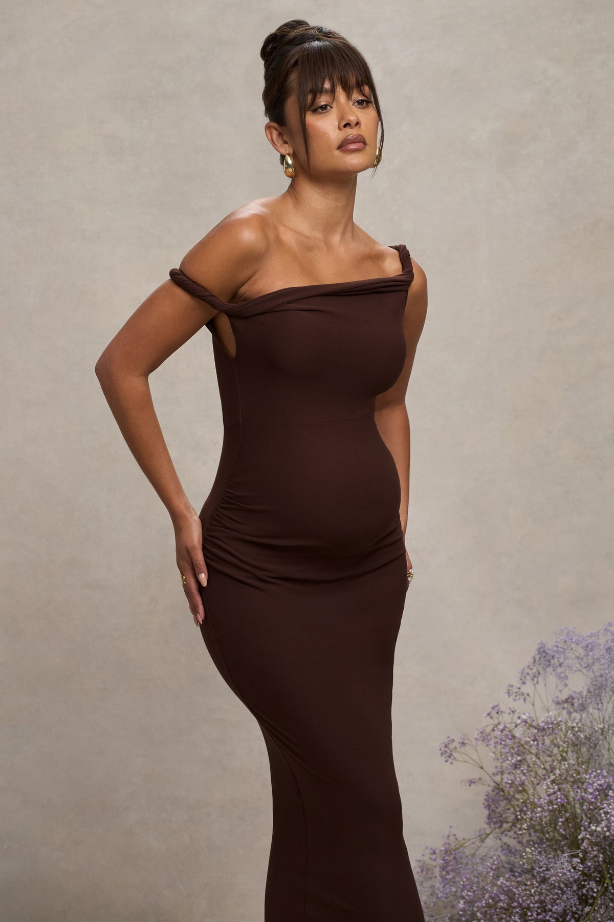 Salome | Chocolate Brown Twisted Asymmetric Maternity Midi Dress - UK 16 Chocolate Salome | Chocolate Brown Twisted Asymmetric Maternity Midi Dress - UK 16 Chocolate