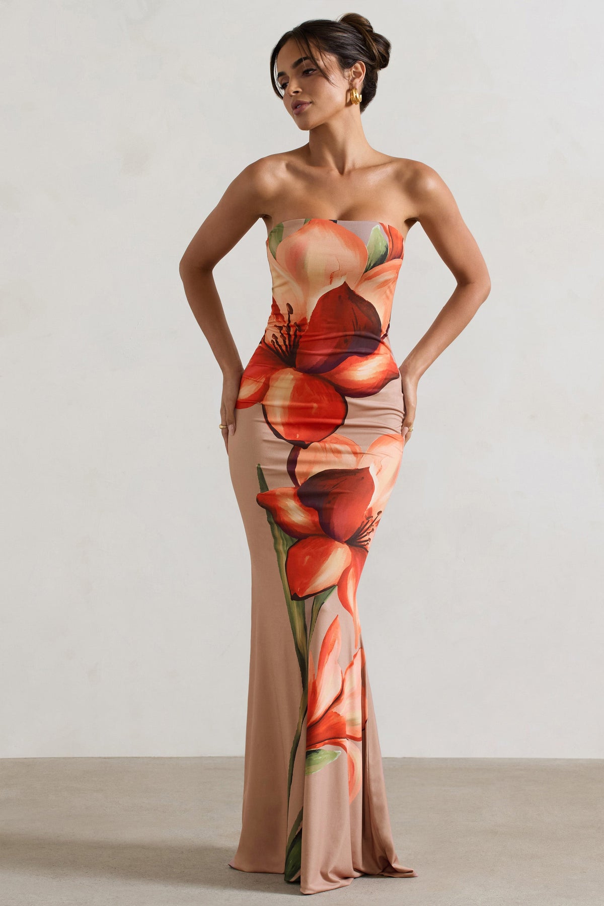 Bandeau fishtail midi dress shop