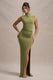 Lanetta | Olive Ruched High-Neck Maxi Dress With Split - Club L London - USA
