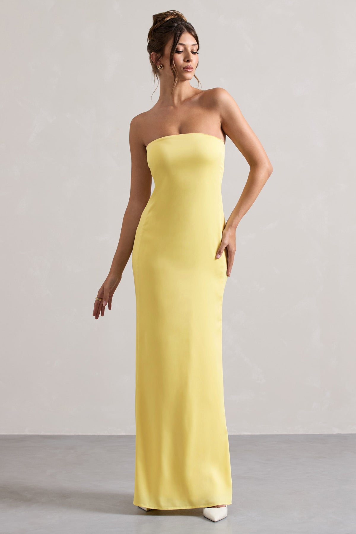 Azra Lemon Satin Bandeau Maxi Dress Club L London - USA Azra Lemon Satin Bandeau Maxi Dress Club L London - USA