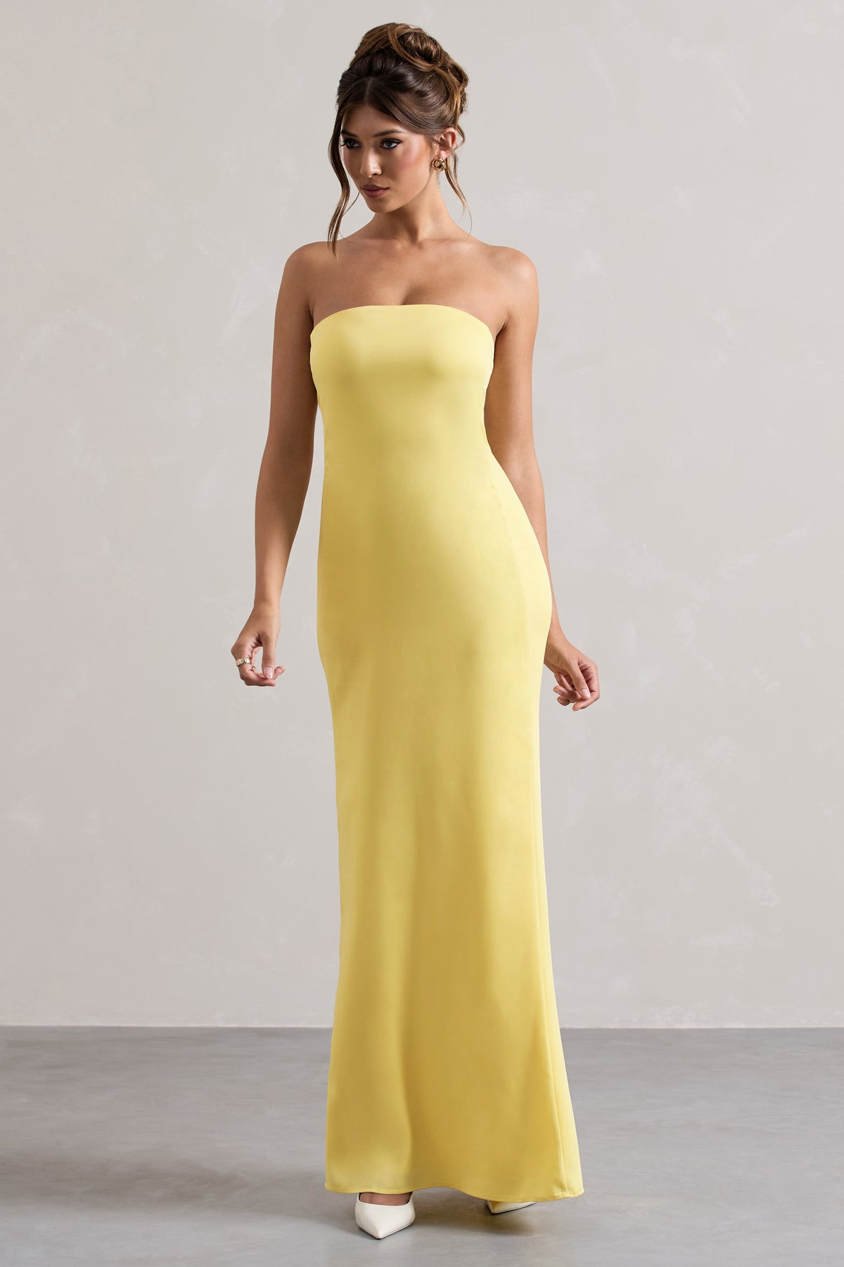 Azra Lemon Satin Bandeau Maxi Dress Club L London - USA Azra Lemon Satin Bandeau Maxi Dress Club L London - USA